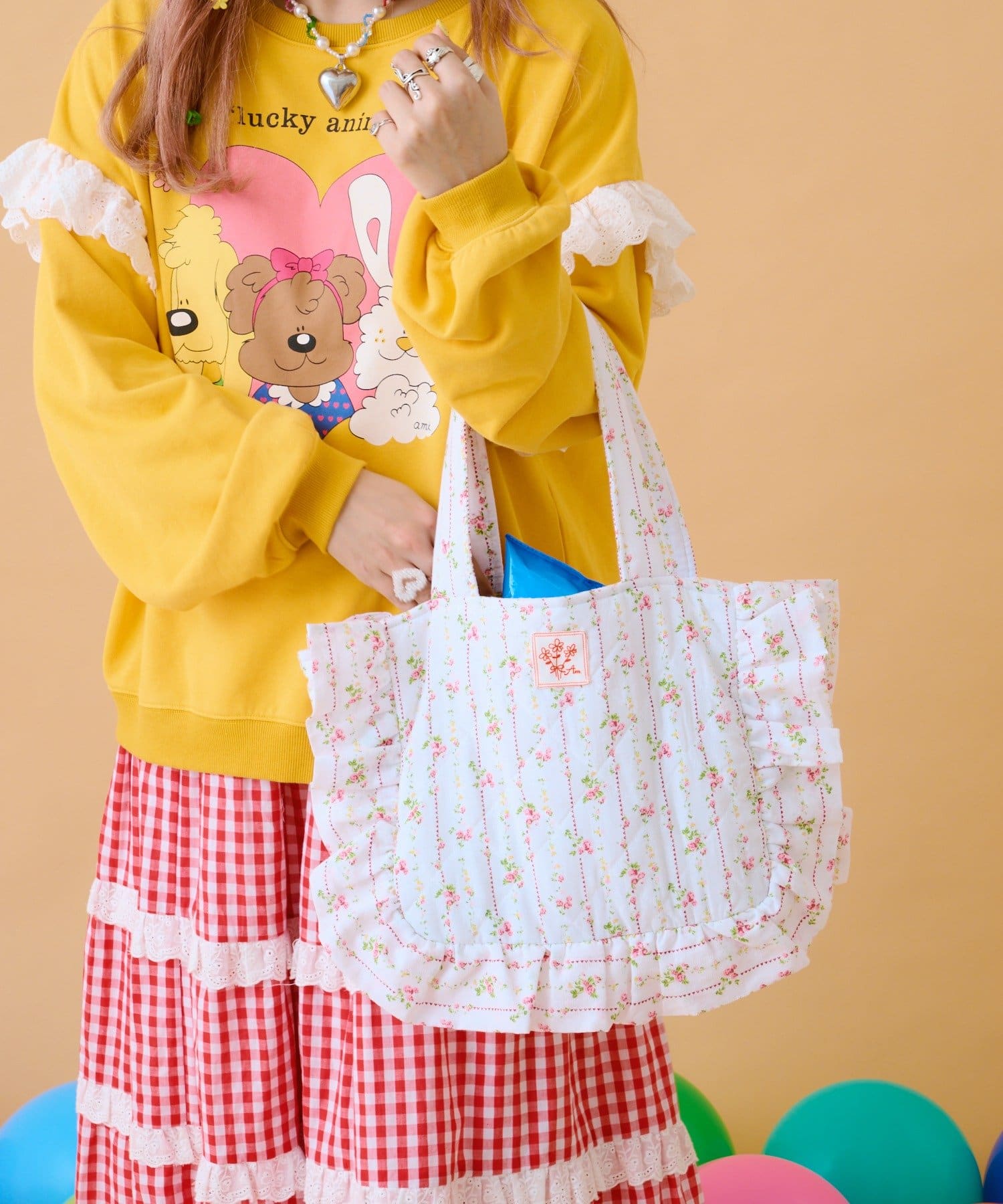 1点物♡編み物ハンドバッグ♡ピンクと白 チェック柄♡パール調♡オーダー不可です♡ セール】 natsumi osawa×PINK HOUSE gingham check shibori