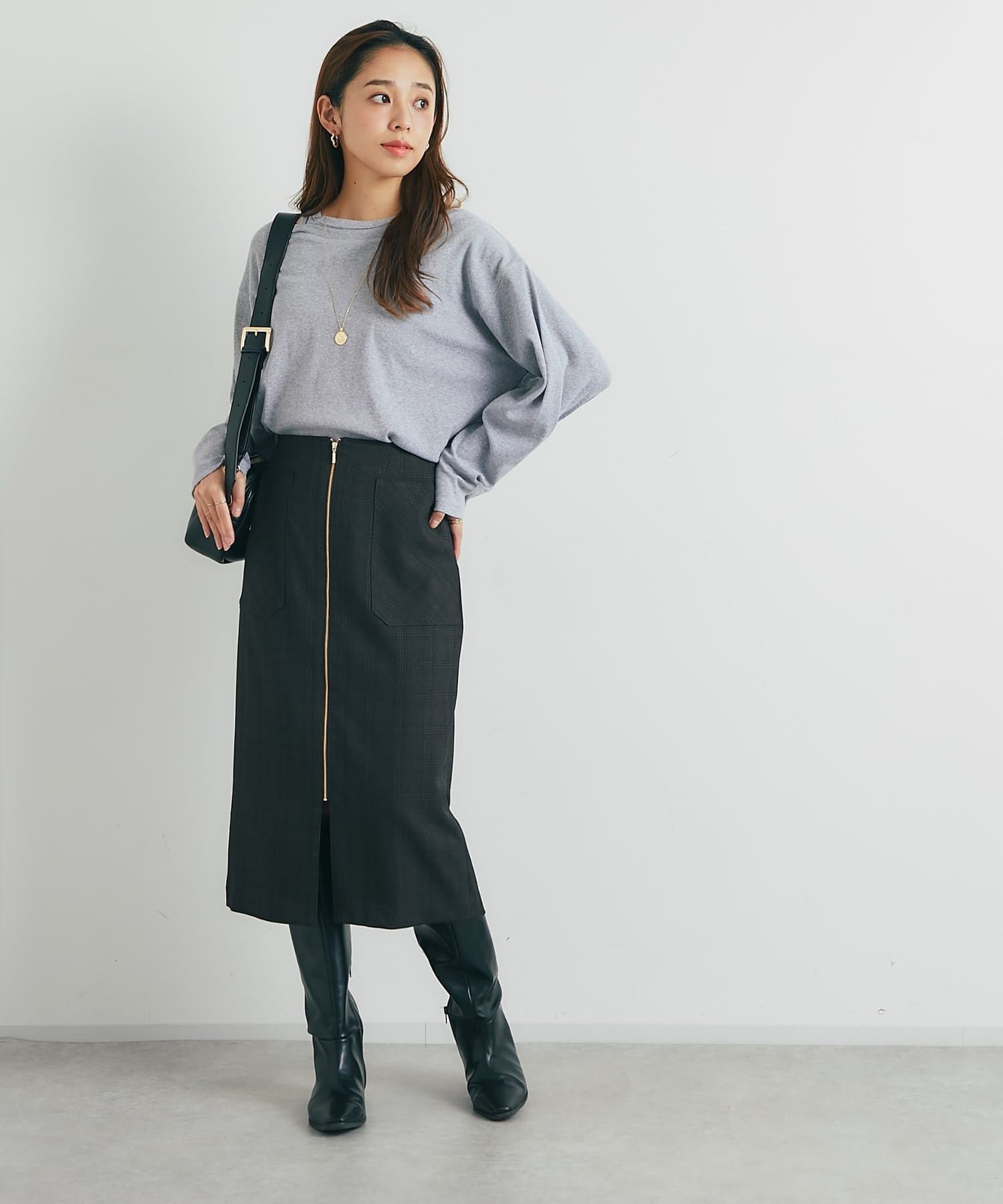 un dix cors(アンディコール) 《トレンドライクに◎》フロントジップチェックナロースカート