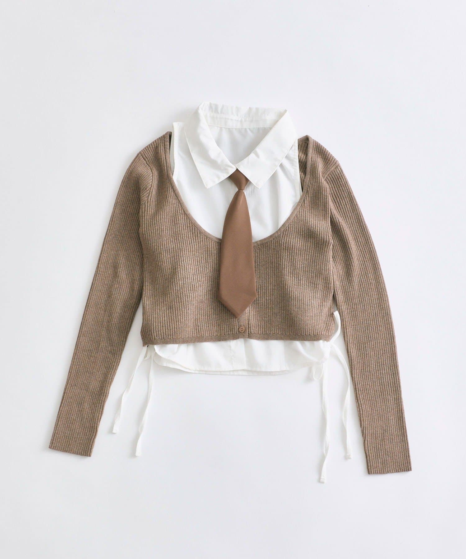 OLIVE des OLIVE(オリーブ デ オリーブ) ノースリシャツ×ニットカーデセット