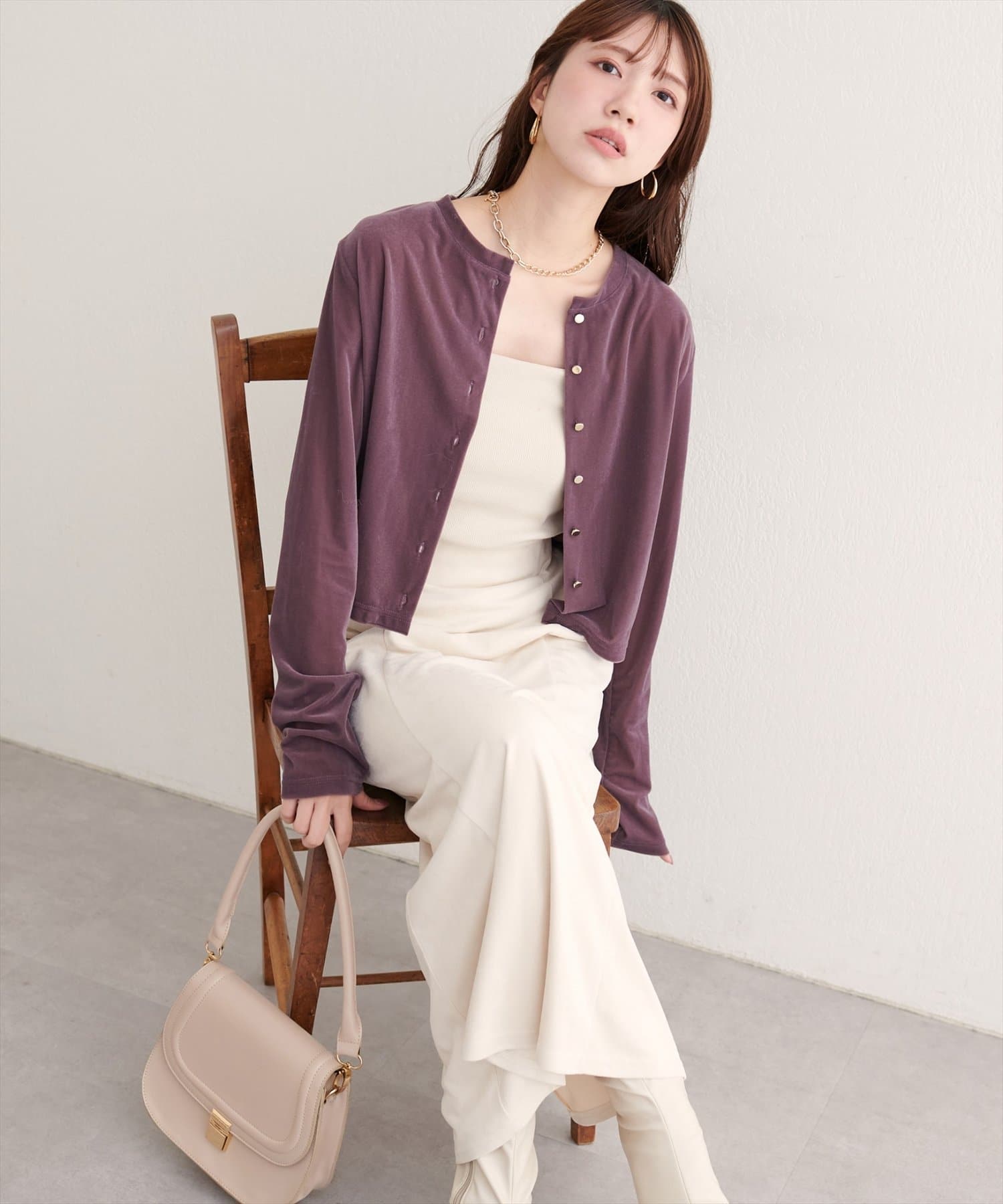 natural couture(ナチュラルクチュール) クルーネックシアーベロアカーデ