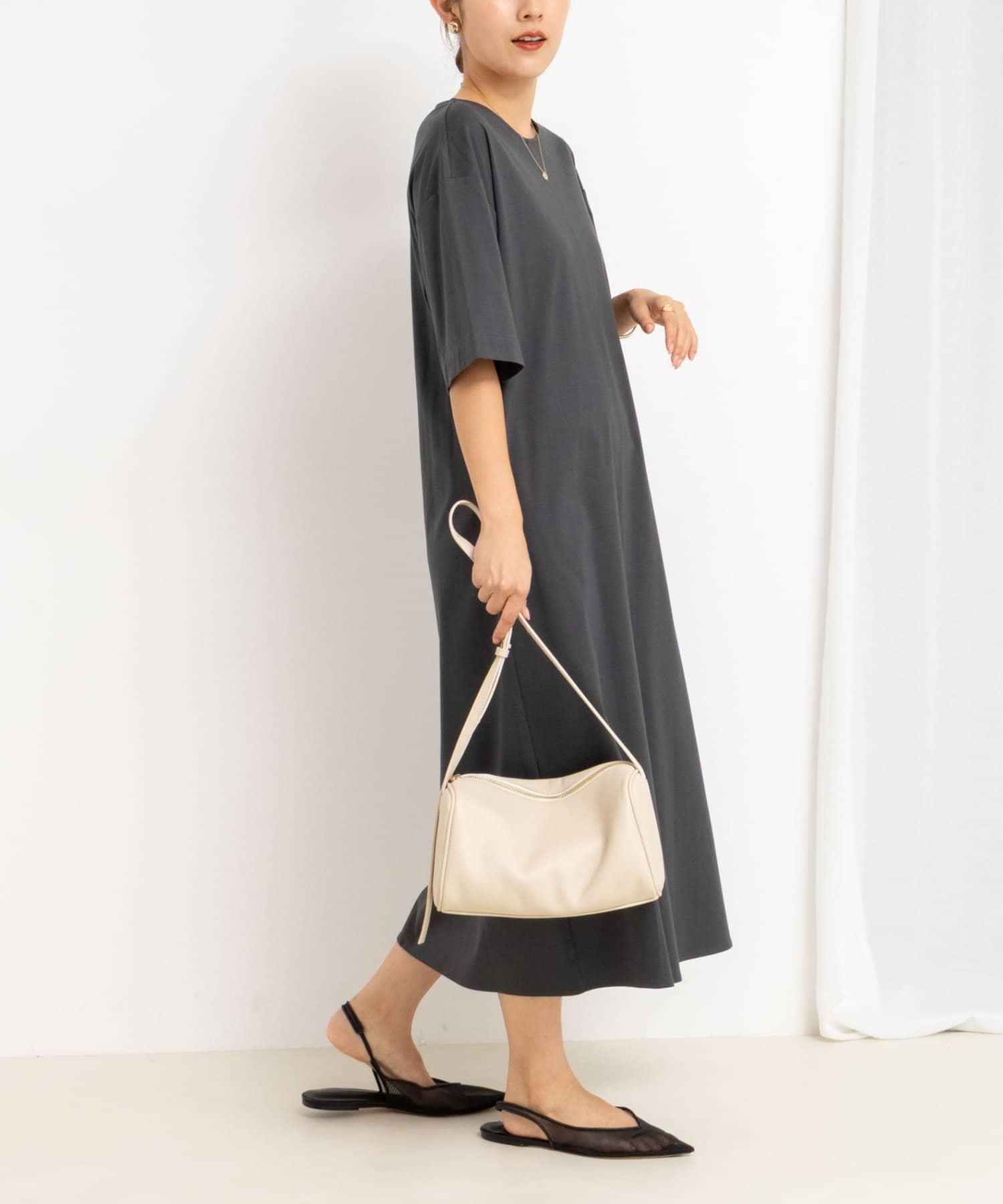 NOLLEY'S(ノーリーズ) ウォッシャブルシルケットスムース5分袖ワンピース