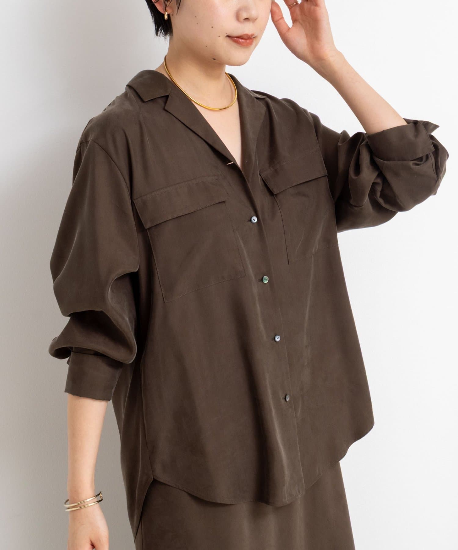 NOLLEY'S(ノーリーズ) 《セットアップ対応》ウォッシャブルフィブリルサテンオープンカラーシャツ