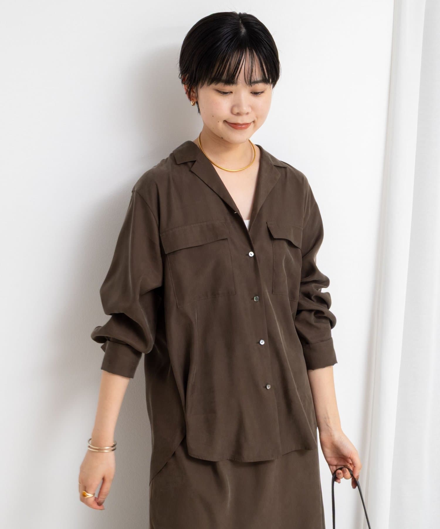 NOLLEY'S(ノーリーズ) 《セットアップ対応》ウォッシャブルフィブリルサテンオープンカラーシャツ