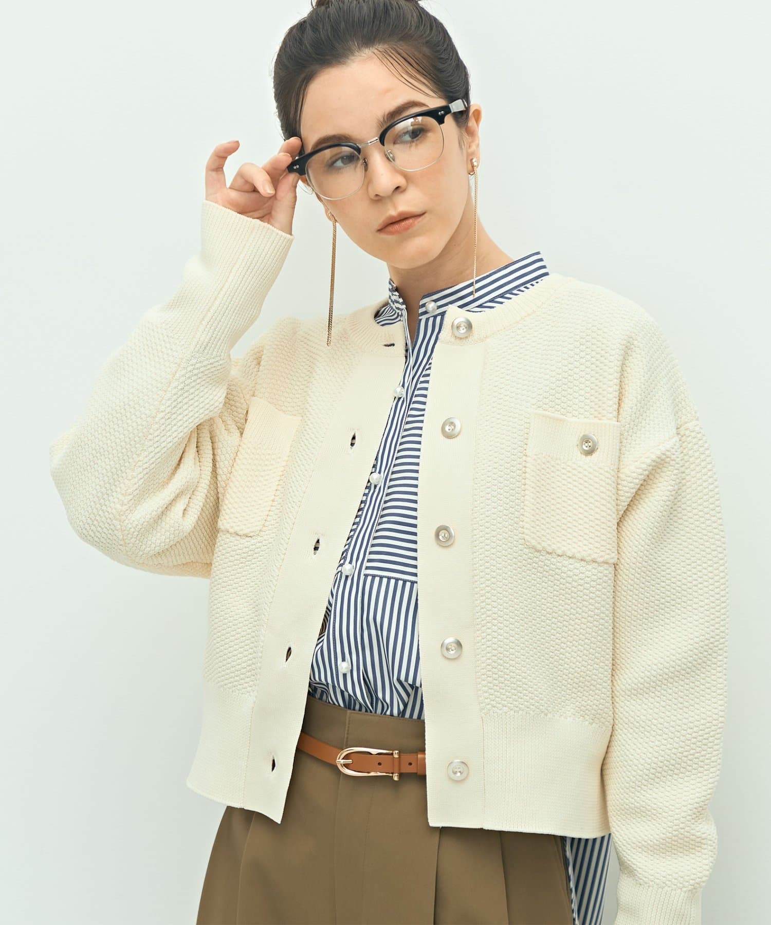 NOLLEY'S(ノーリーズ) 《手洗い可能》鹿の子編みクルーネックカーディガン
