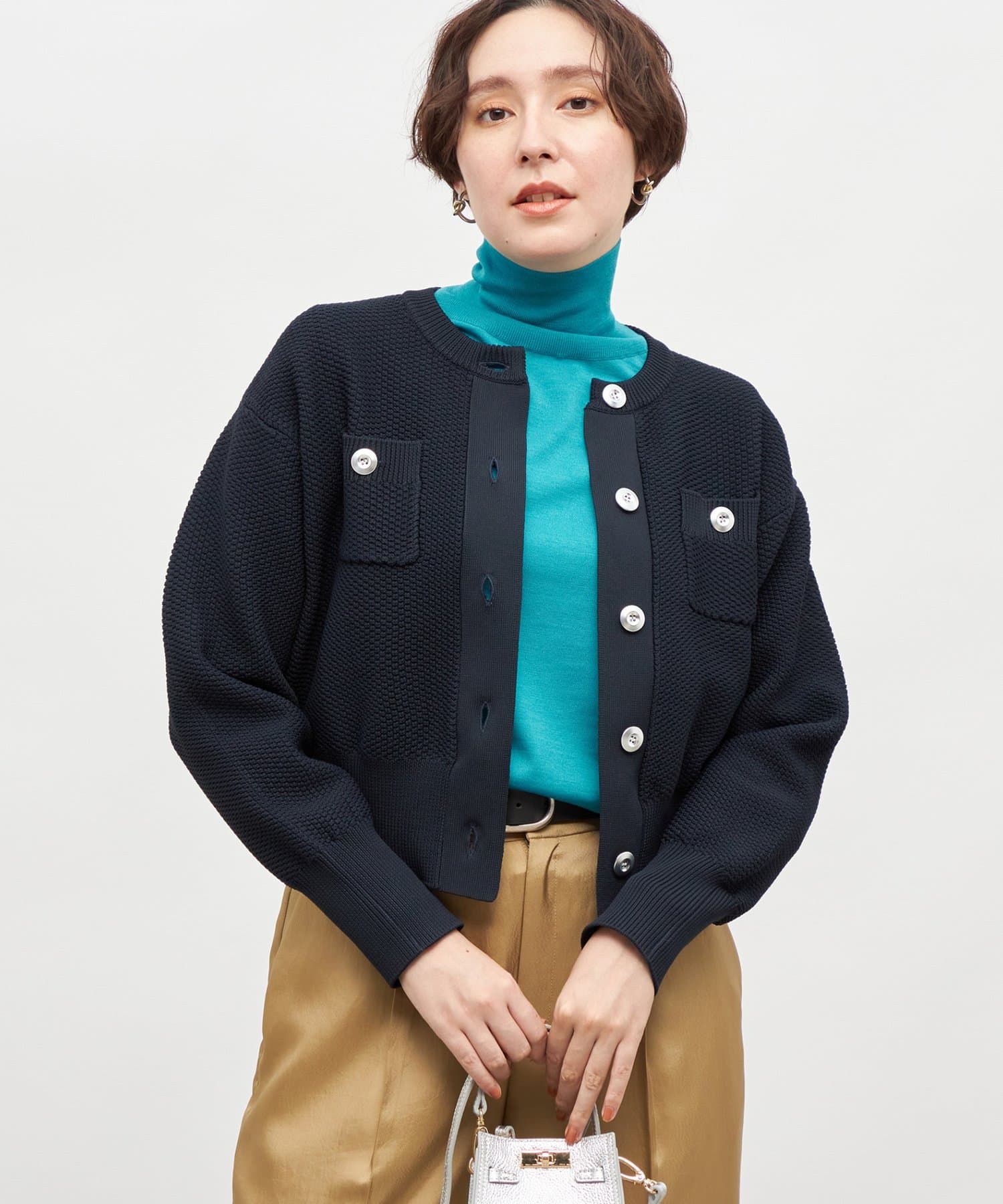NOLLEY'S(ノーリーズ) 《手洗い可能》鹿の子編みクルーネックカーディガン