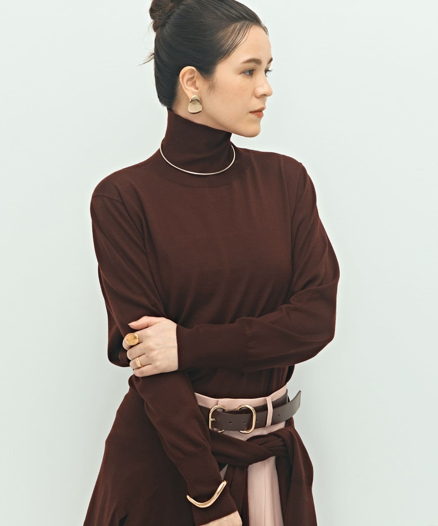 NOLLEY'S(ノーリーズ) 《手洗い可能》《アンサンブル対応》18G天竺ハイネックプルオーバーニット