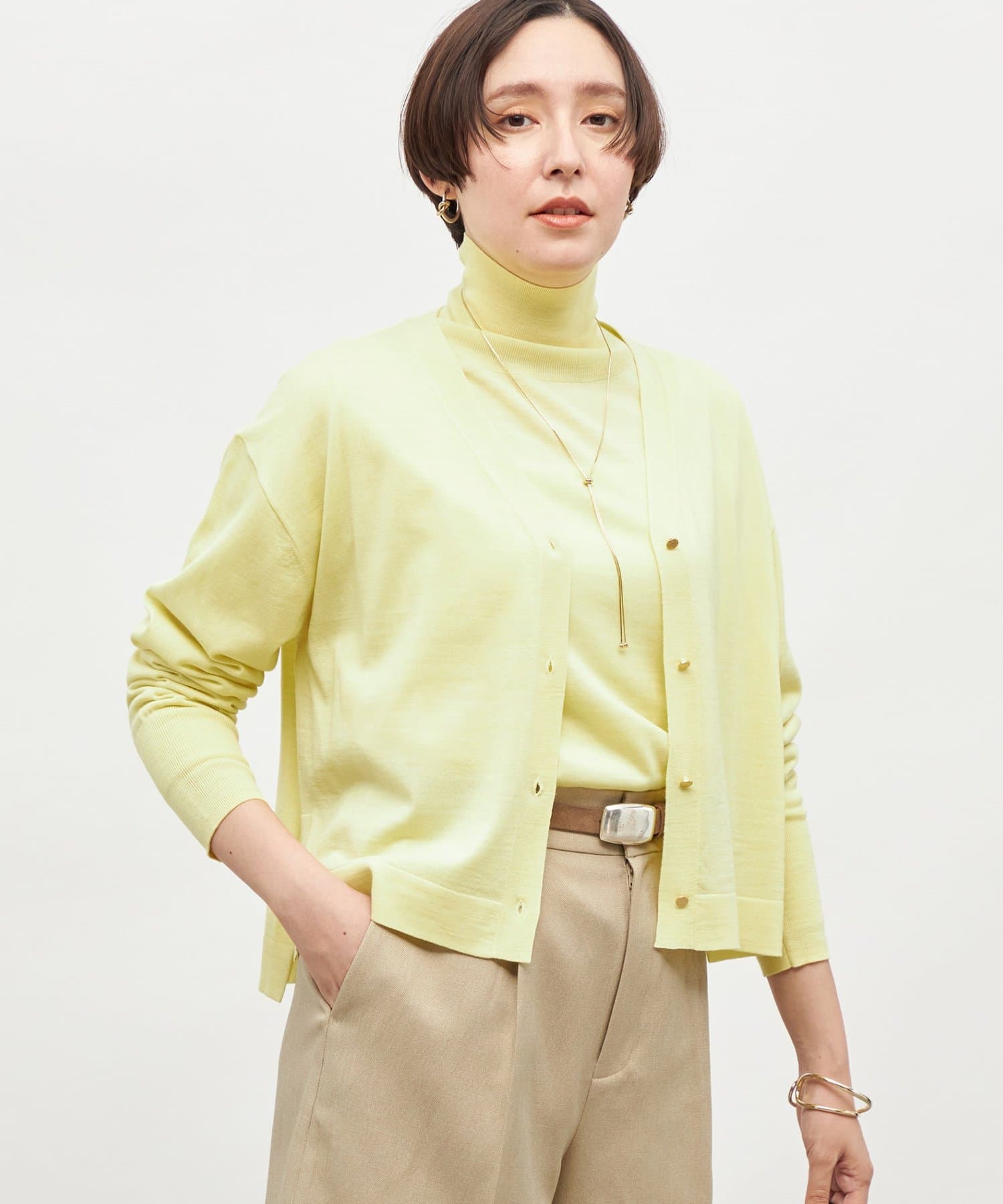 NOLLEY'S(ノーリーズ) 《手洗い可能》《アンサンブル対応》18G天竺ゆったりVネックカーディガン