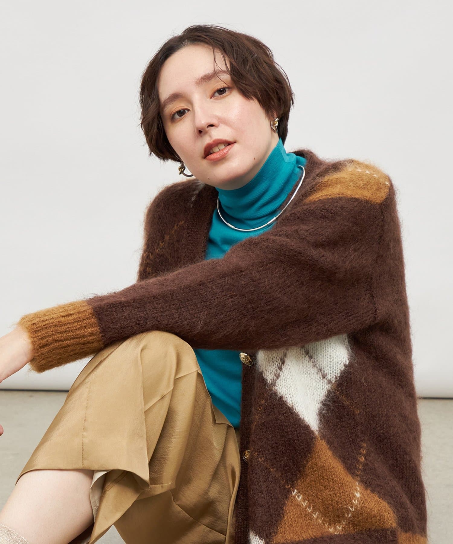 NOLLEY'S(ノーリーズ) モヘアインターシャアーガイルVネックカーディガン