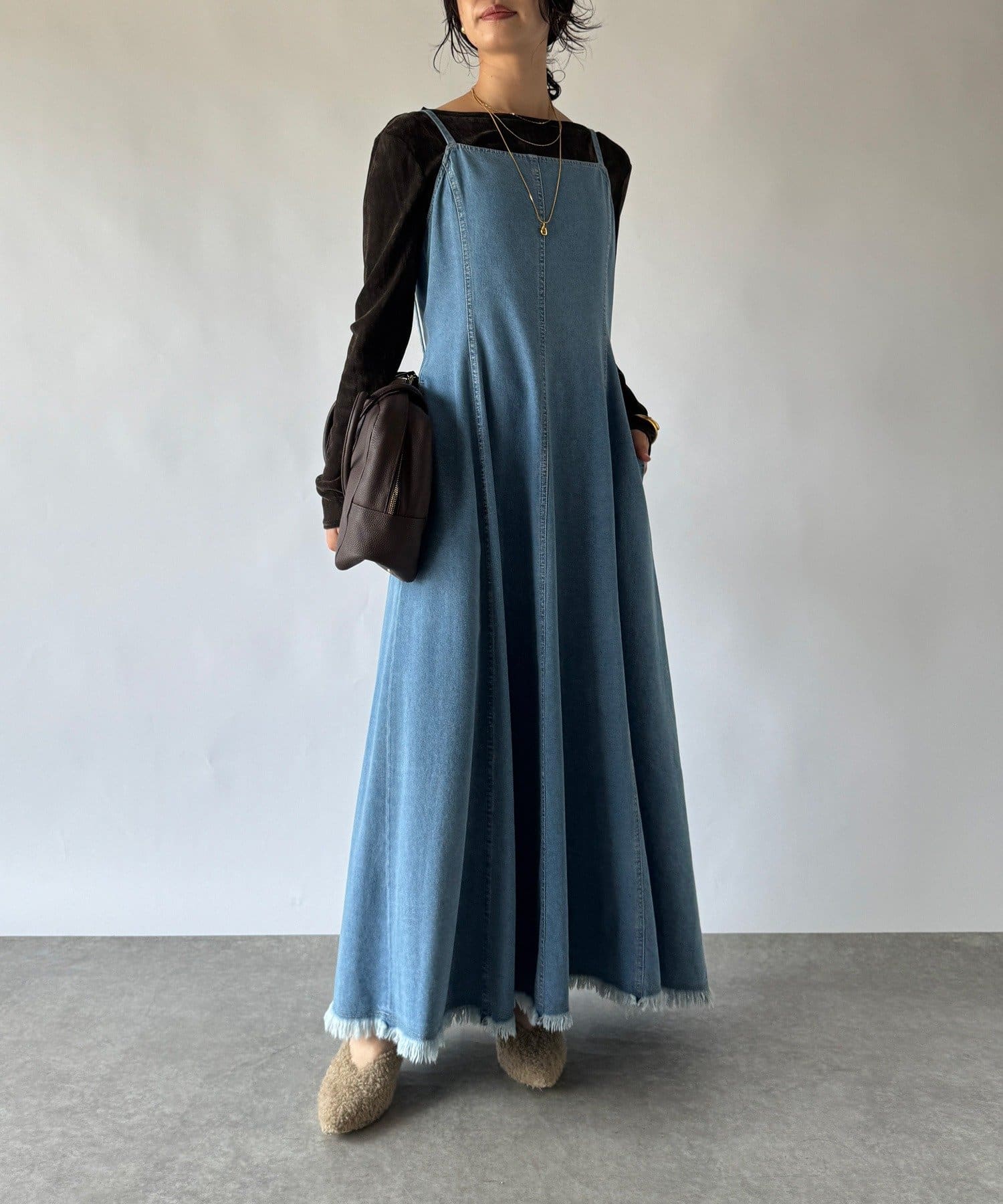 ドロワー　デニムワンピース Doula ワンピース デニムフレアロングワンピース : ZOZOTOWN