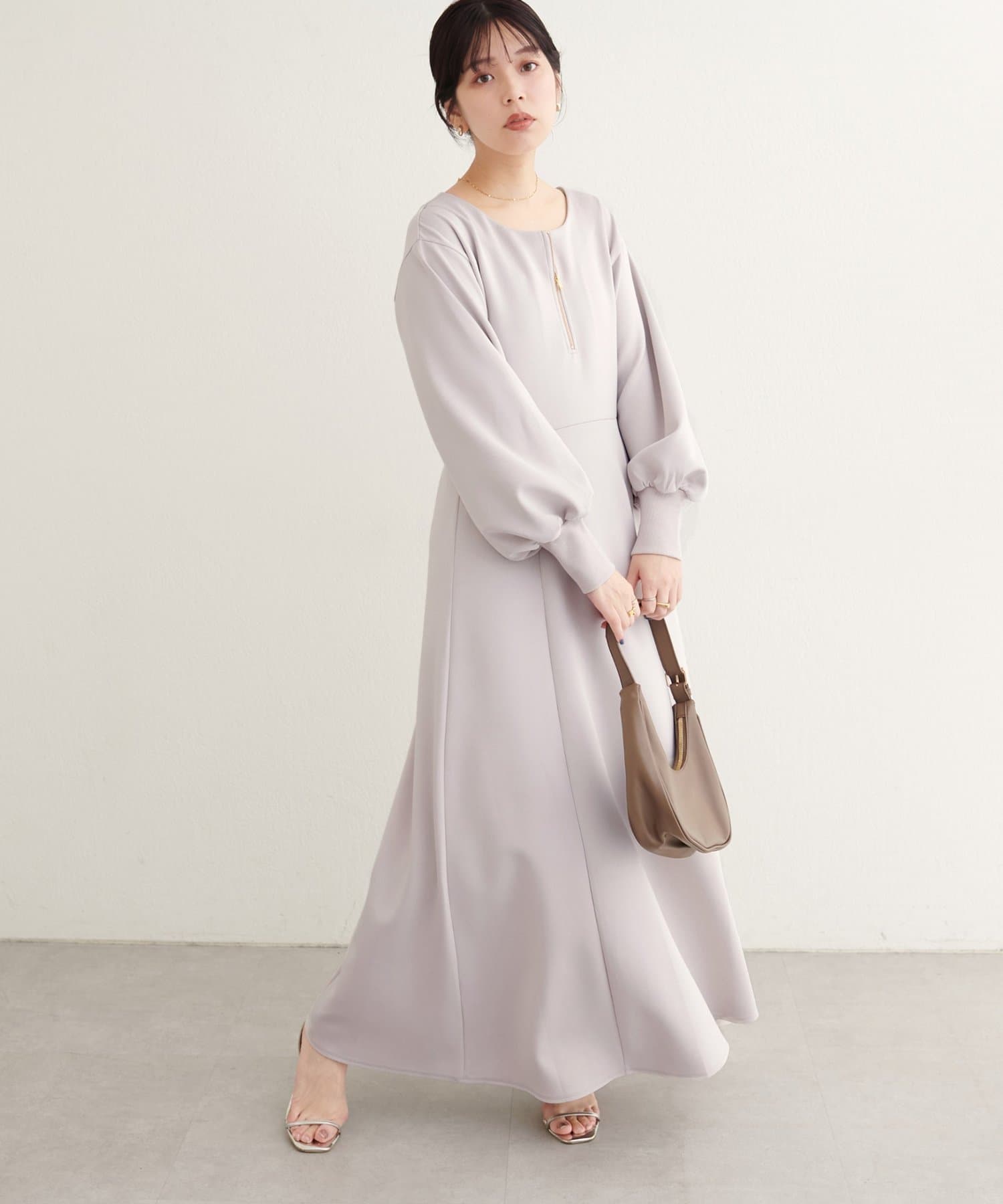 natural couture(ナチュラルクチュール) 【WEB限定】フロントZIPダンボールワンピース