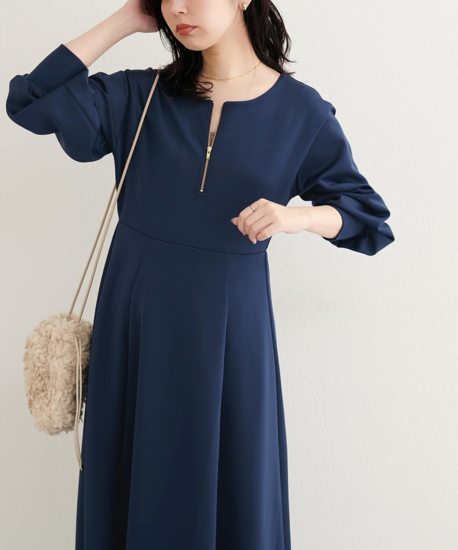 natural couture(ナチュラルクチュール) 【WEB限定】フロントZIPダンボールワンピース