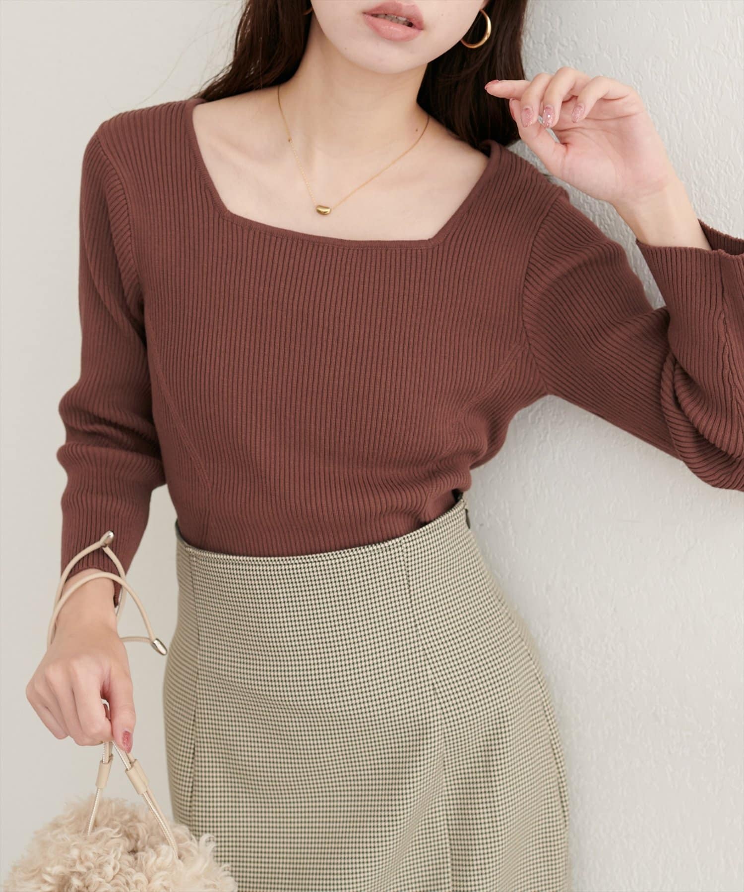 natural couture(ナチュラルクチュール) 【ako】前後2WAY7分袖リブニット