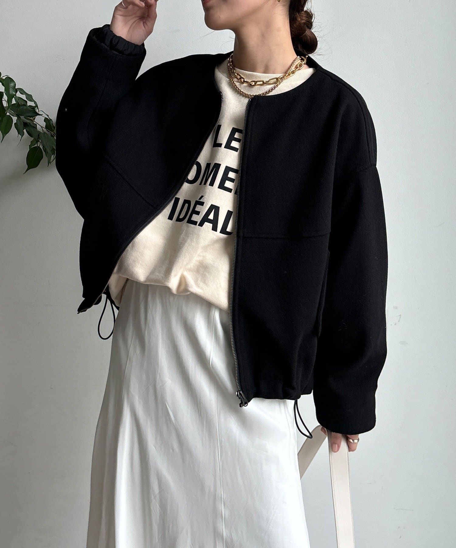 DOUDOU(ドゥドゥ) 【WEB限定】フラノ×タフタブルゾン