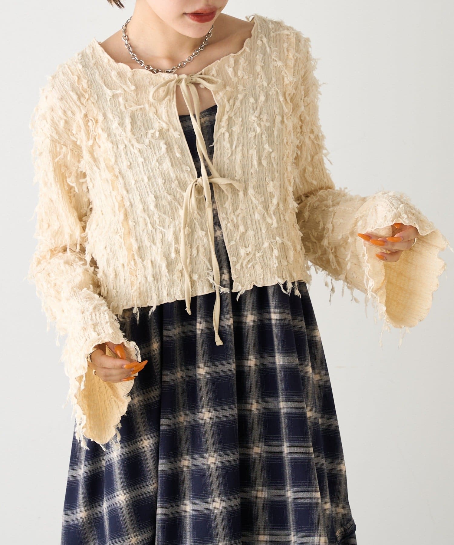 w closet(ダブルクローゼット) 【25AW】配色メロウボレロブラウス