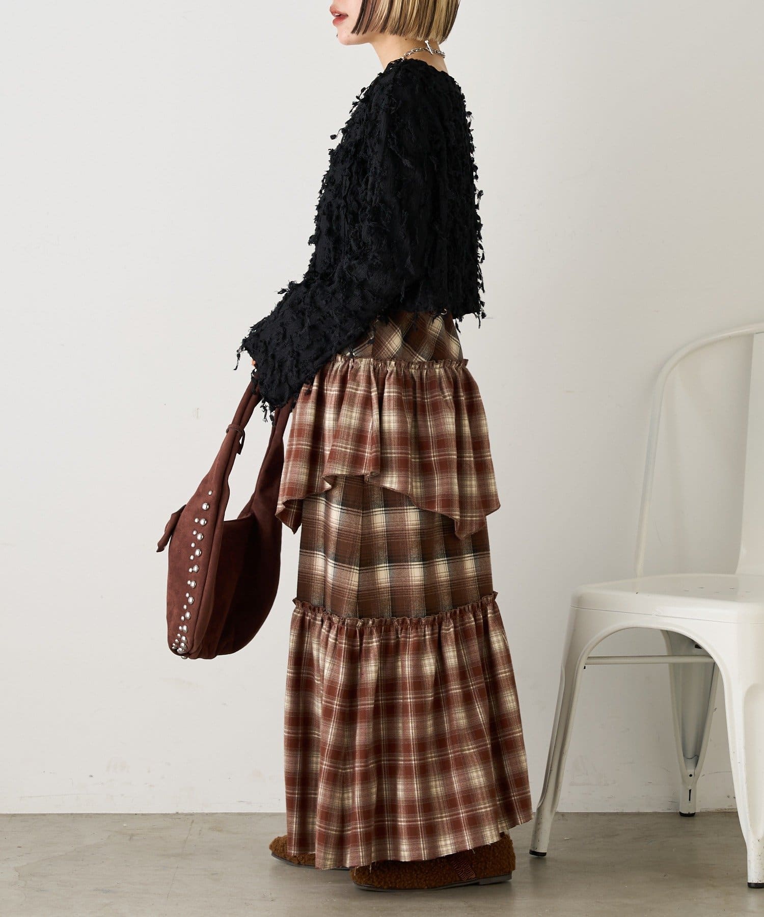 w closet(ダブルクローゼット) 【25AW/お気に入り総選挙対象アイテム】配色メロウボレロブラウス