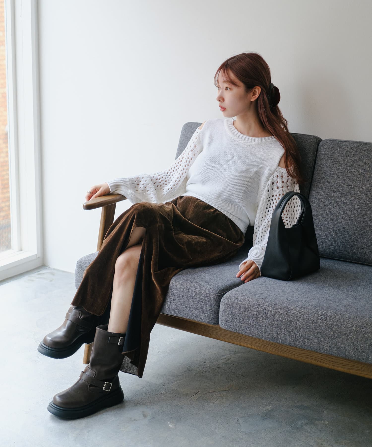 OUTLET(アウトレット) 【Kastane】ウエストリボンスリットニット