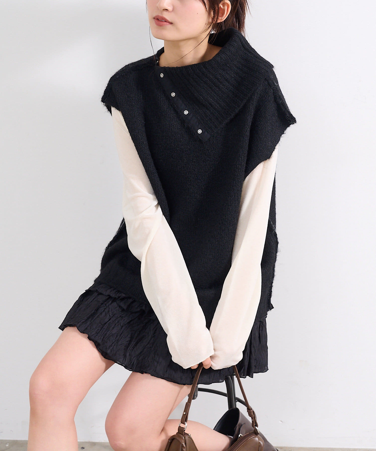 OUTLET(アウトレット) 【Kastane】アシメハイネックニットベスト