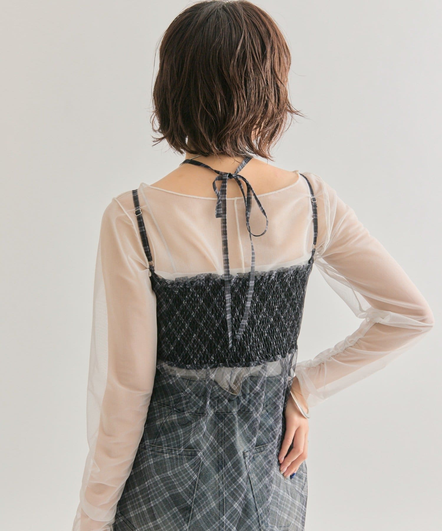 mystic(ミスティック) 【着回し力抜群！トレンド感のあるコーディネートが叶う♡】シアーチェックキャミワンピース