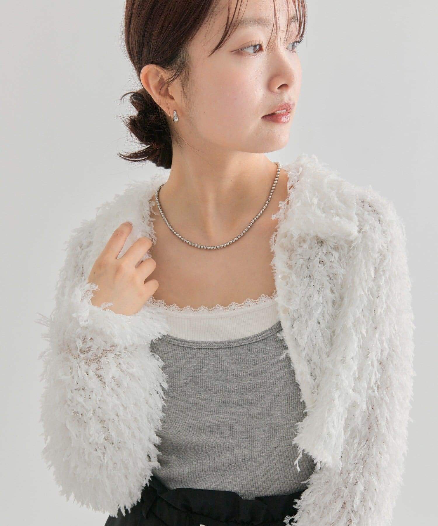 希少✨美品✨フォクシー　ボレロ　カシミヤ100%　女優襟　バルーンスリーブ　白 今だけ55％オフ！】衿付きフェザーボレロ | mystic(ミスティック