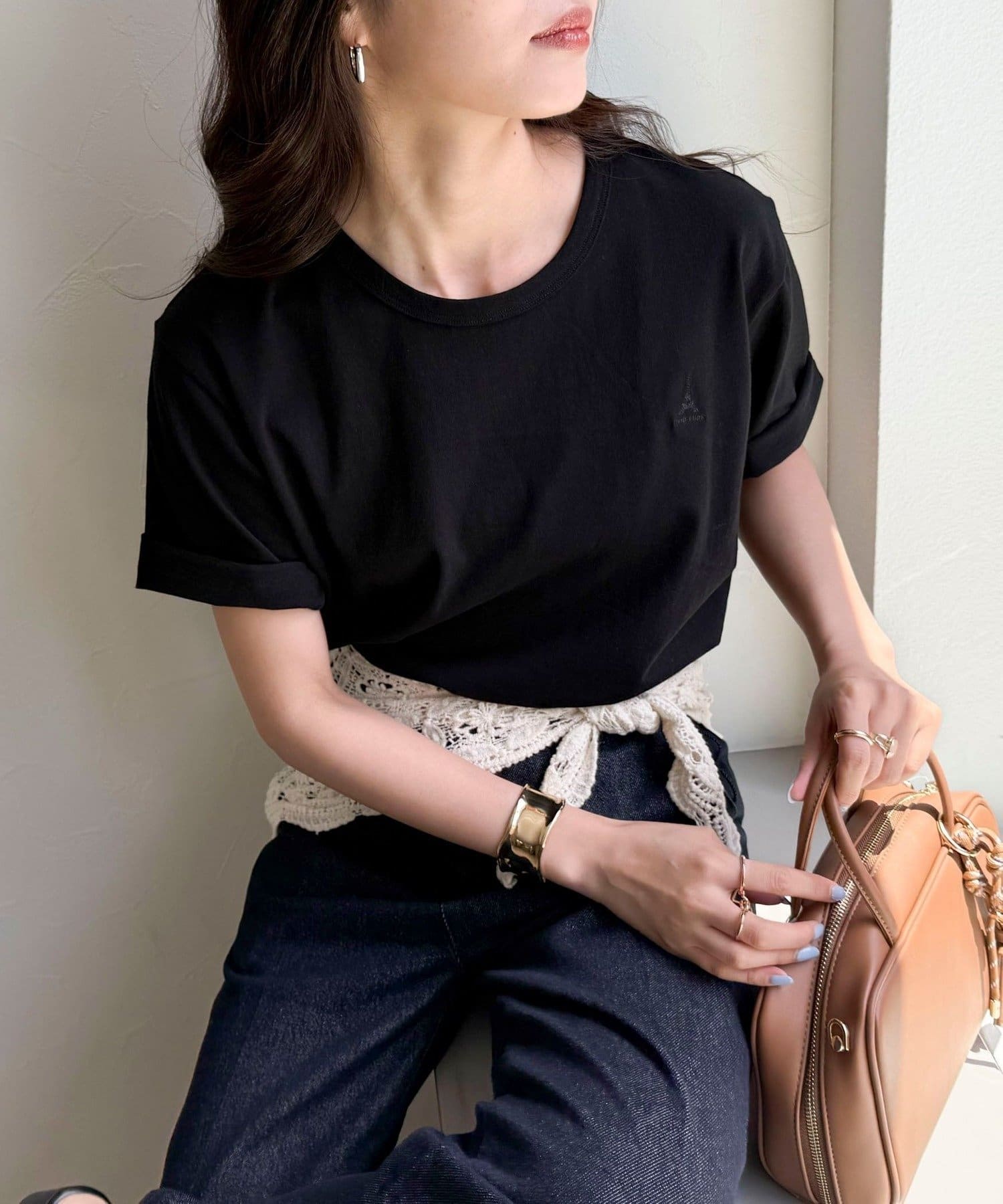 FREDY & GLOSTER(フレディ アンド グロスター) ボーダー無地ワンポイントロゴ5分袖Ｔシャツ