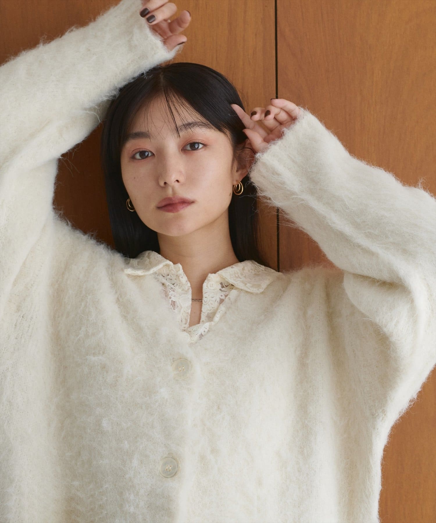 natural couture(ナチュラルクチュール) シャギー起毛Vネックニットカーディガン