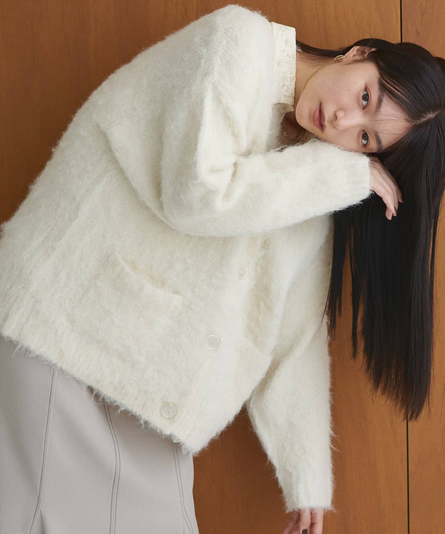 シャギー起毛Vネックニットカーディガン | natural couture