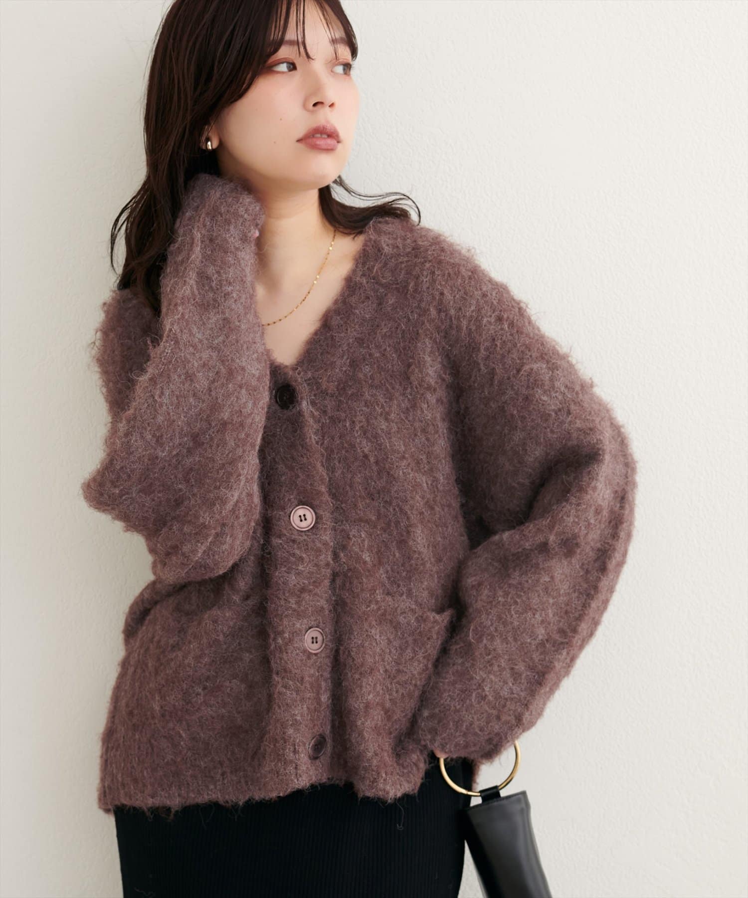 natural couture(ナチュラルクチュール) シャギー起毛Vネックニットカーディガン