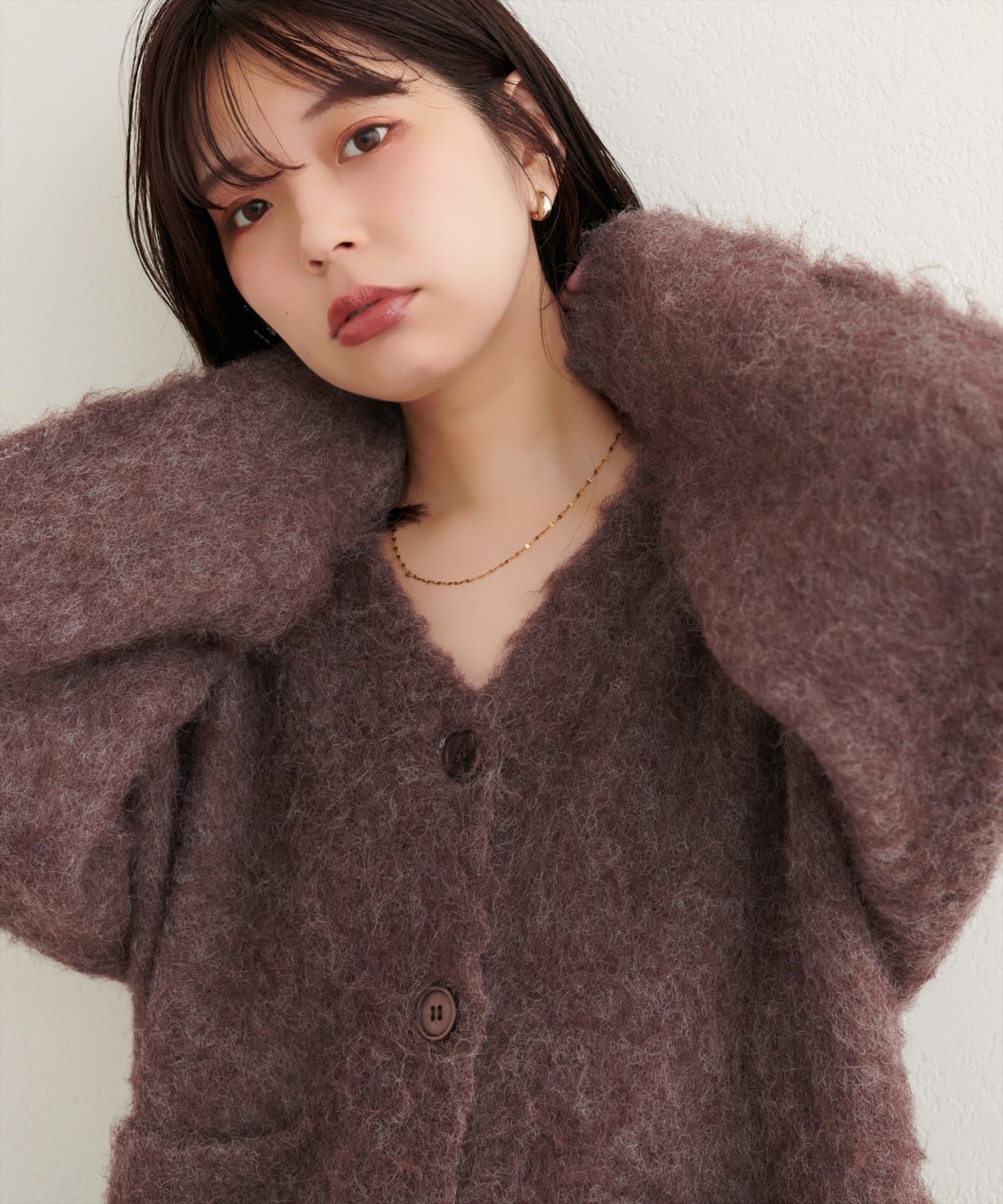 natural couture(ナチュラルクチュール) シャギー起毛Vネックニットカーディガン