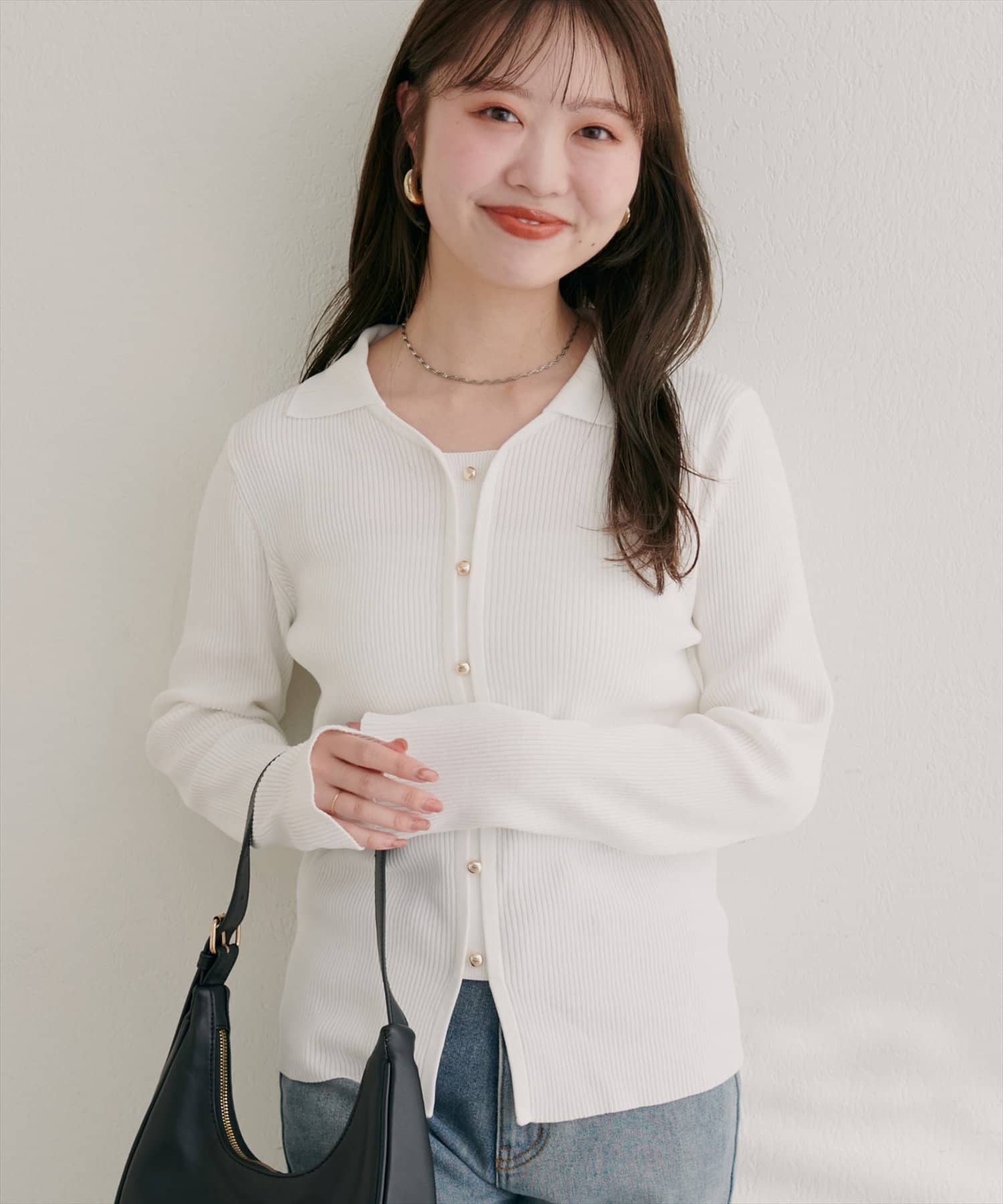 natural couture(ナチュラルクチュール) 【WEB限定】前あきカーデ風長袖ニット