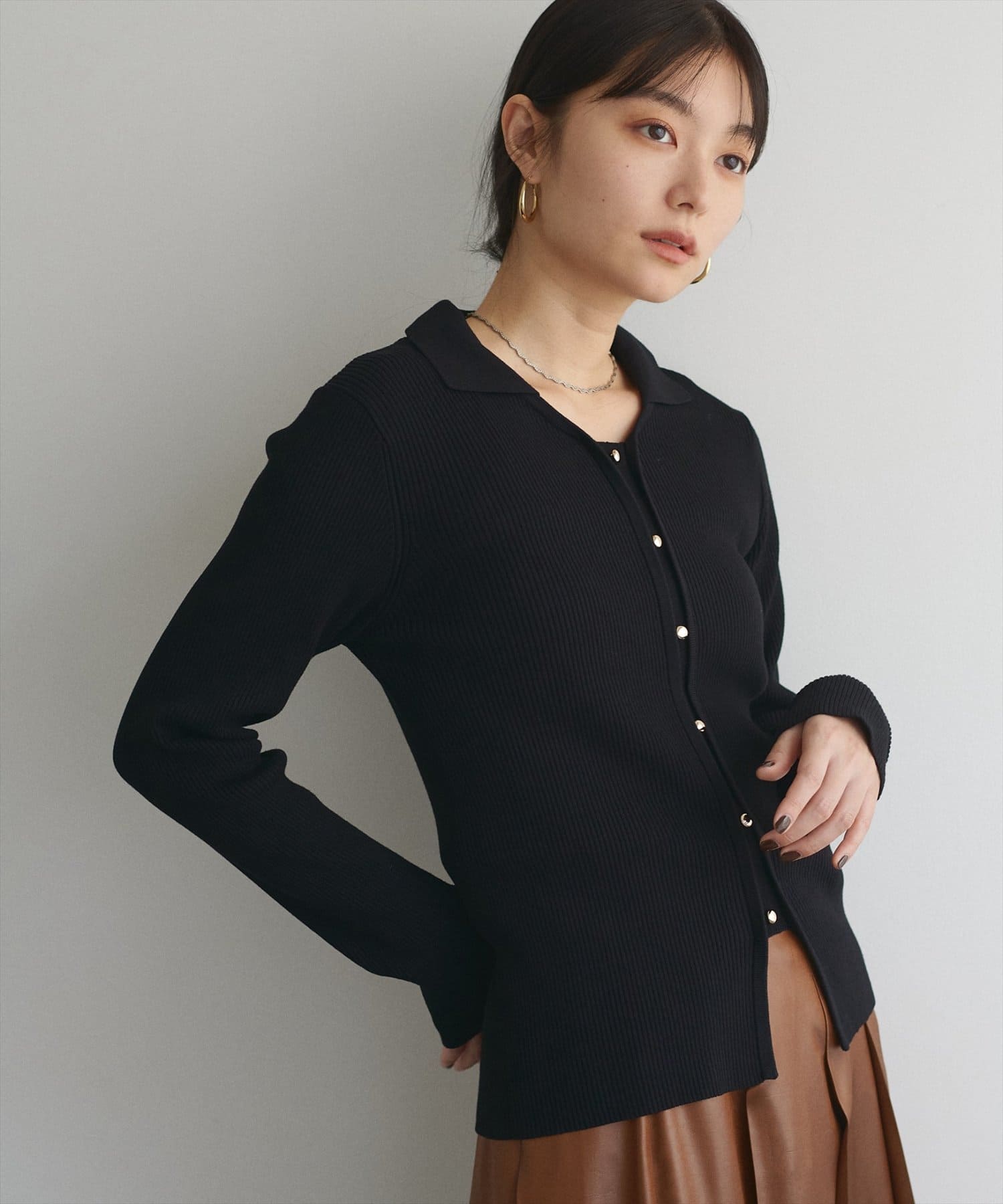 natural couture(ナチュラルクチュール) 【WEB限定】前あきカーデ風長袖ニット