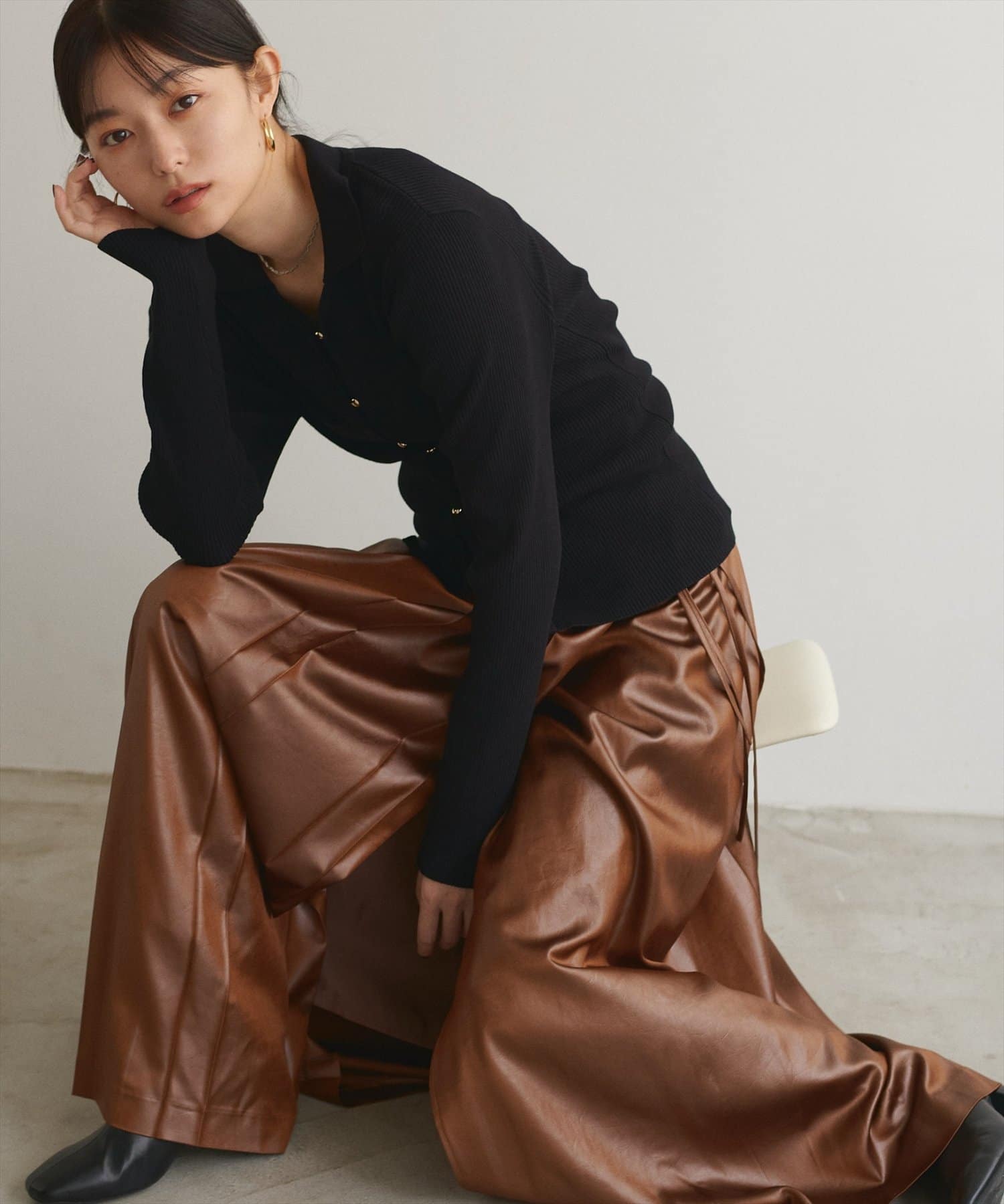 natural couture(ナチュラルクチュール) 【WEB限定】前あきカーデ風長袖ニット