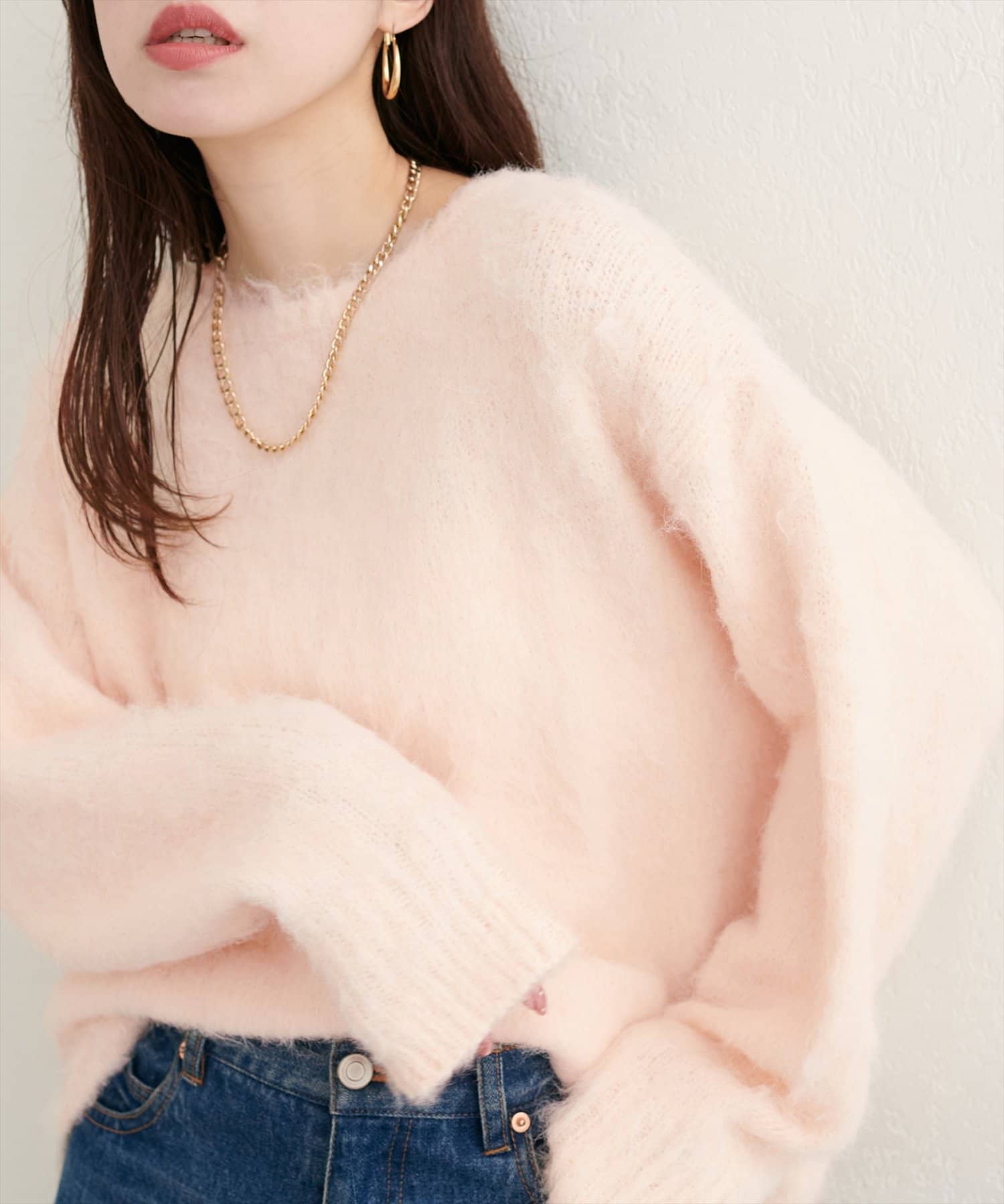 natural couture(ナチュラルクチュール) 【WEB限定】シャギー起毛クルーネックニットプルオーバー