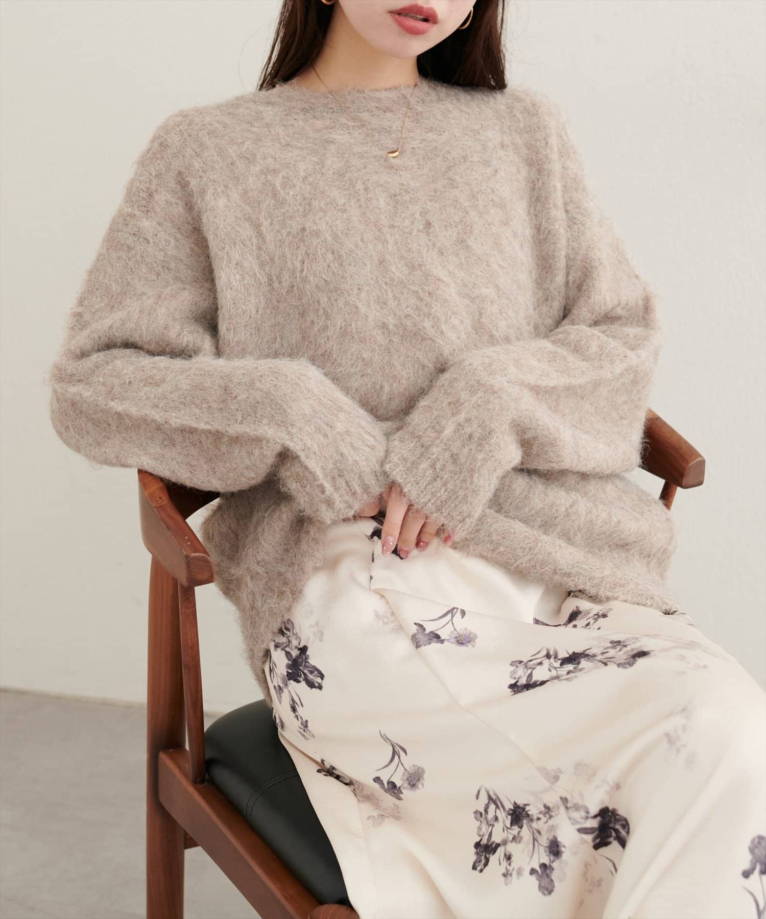 natural couture(ナチュラルクチュール) 【WEB限定】シャギー起毛クルーネックニットプルオーバー