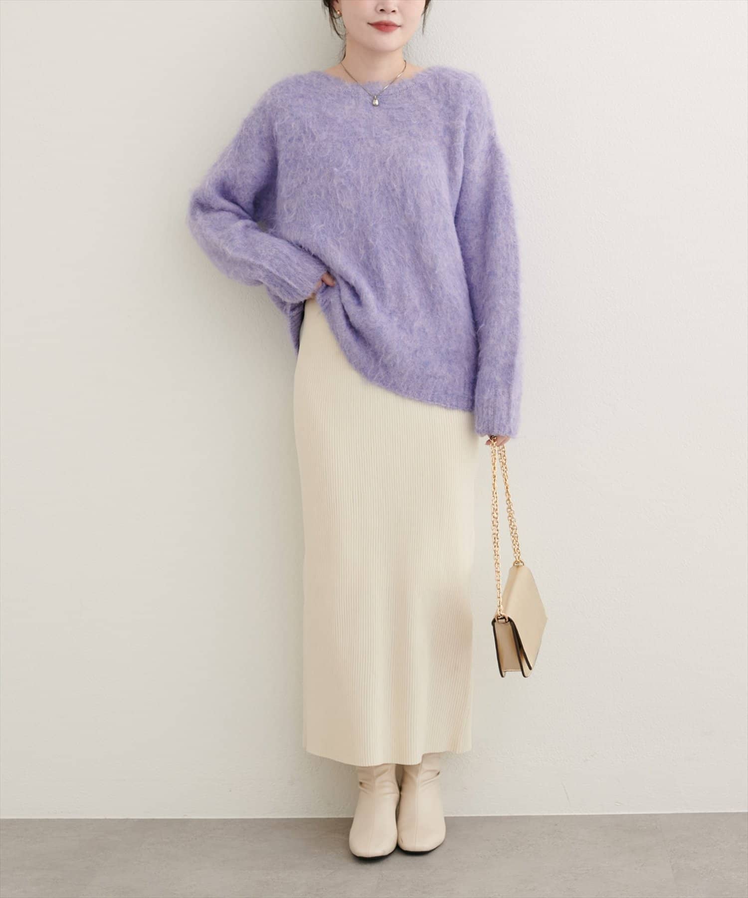natural couture(ナチュラルクチュール) 【WEB限定】シャギー起毛クルーネックニットプルオーバー