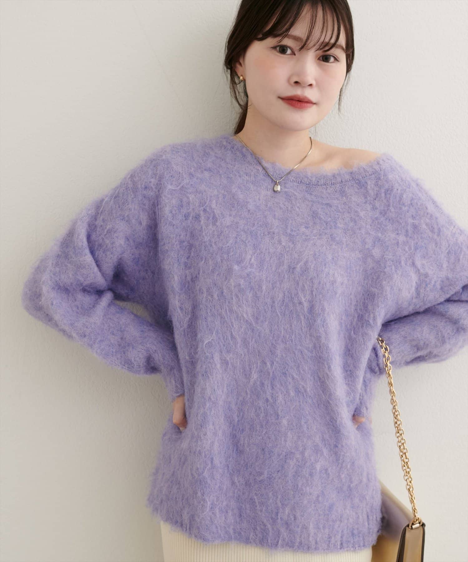 natural couture(ナチュラルクチュール) 【WEB限定】シャギー起毛クルーネックニットプルオーバー
