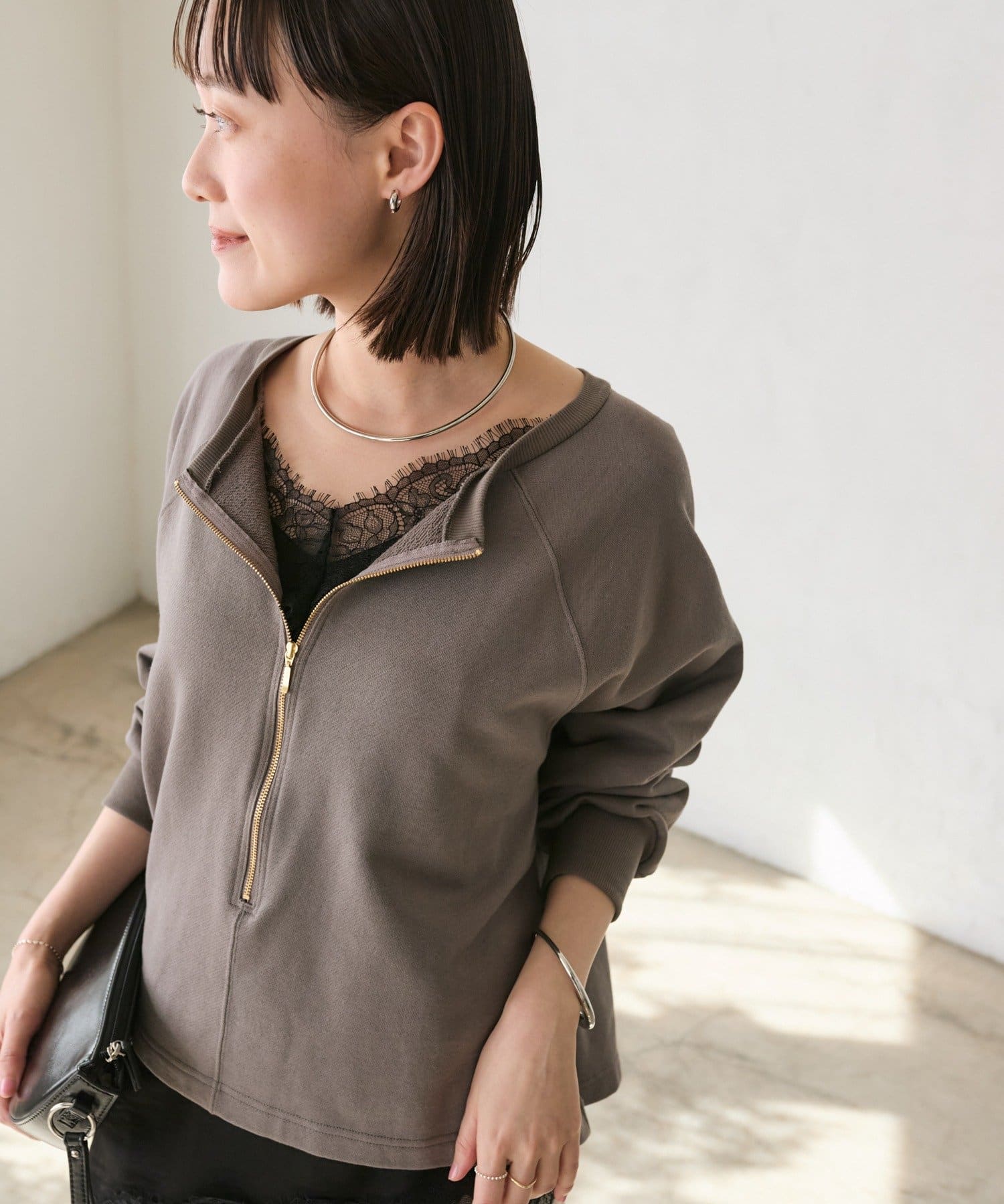 RIVE DROITE(リヴドロワ) 【新色追加/抜け感◎】ハーフZIPスウェット