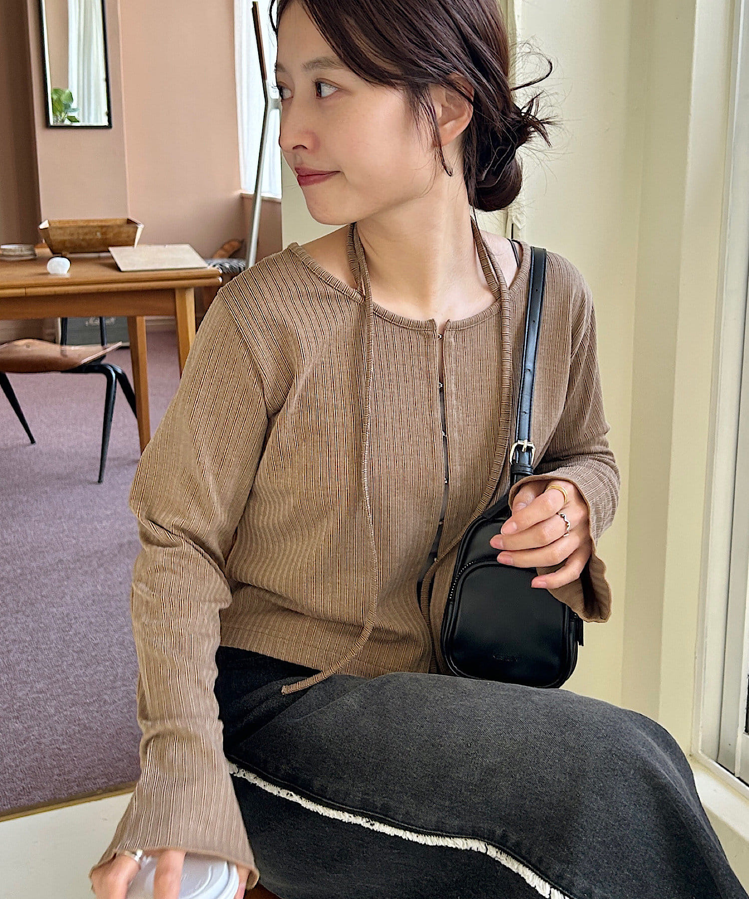OUTLET(アウトレット) 【Kastane】カットリブ紐カーディガン
