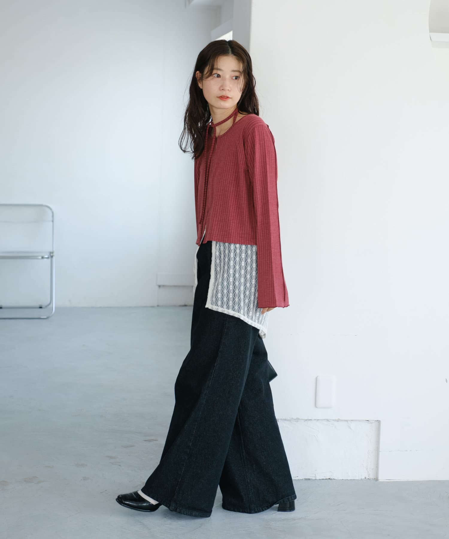 OUTLET(アウトレット) 【Kastane】カットリブ紐カーディガン