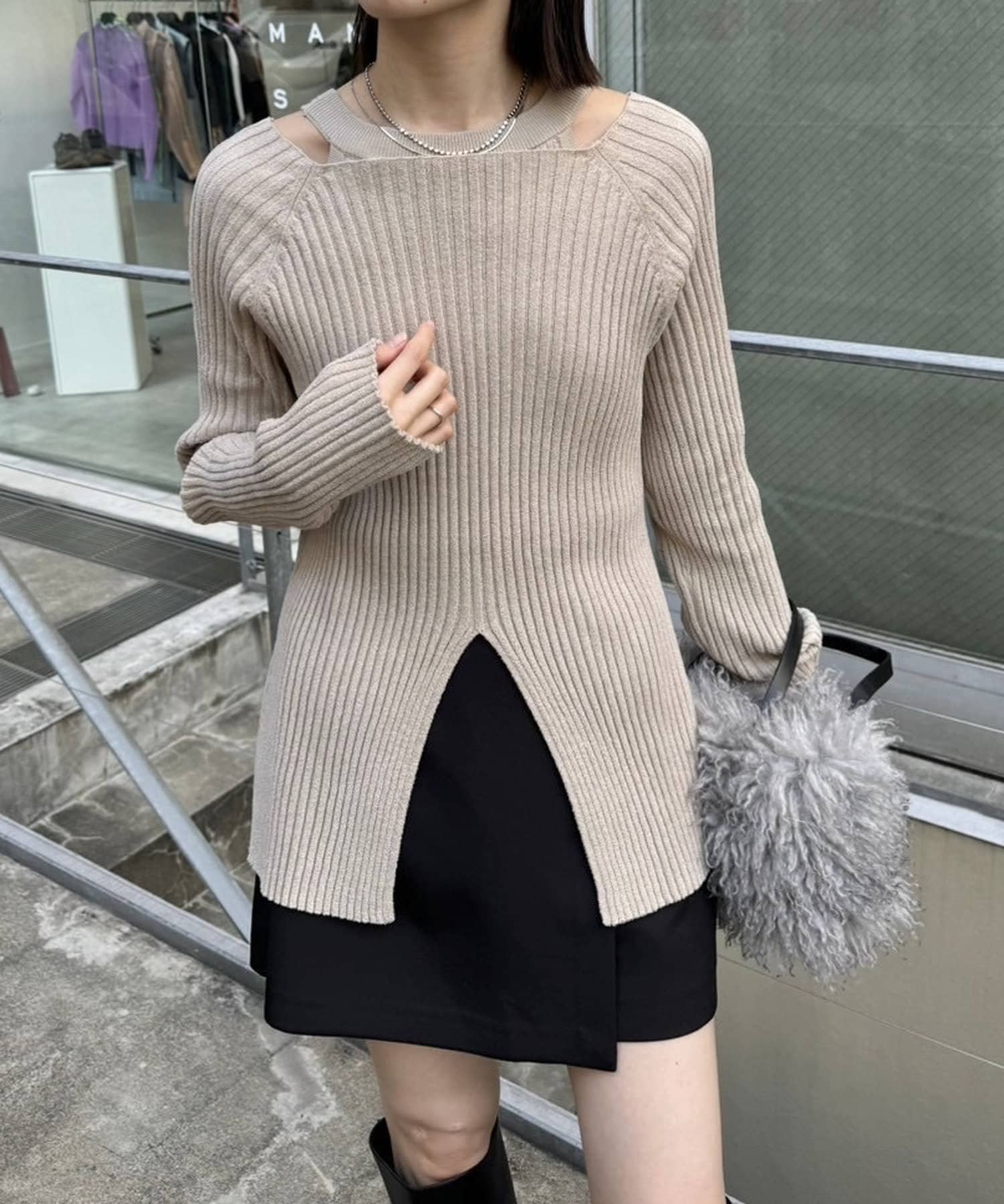 OUTLET(アウトレット) 【mystic】ベロアライクリブニット