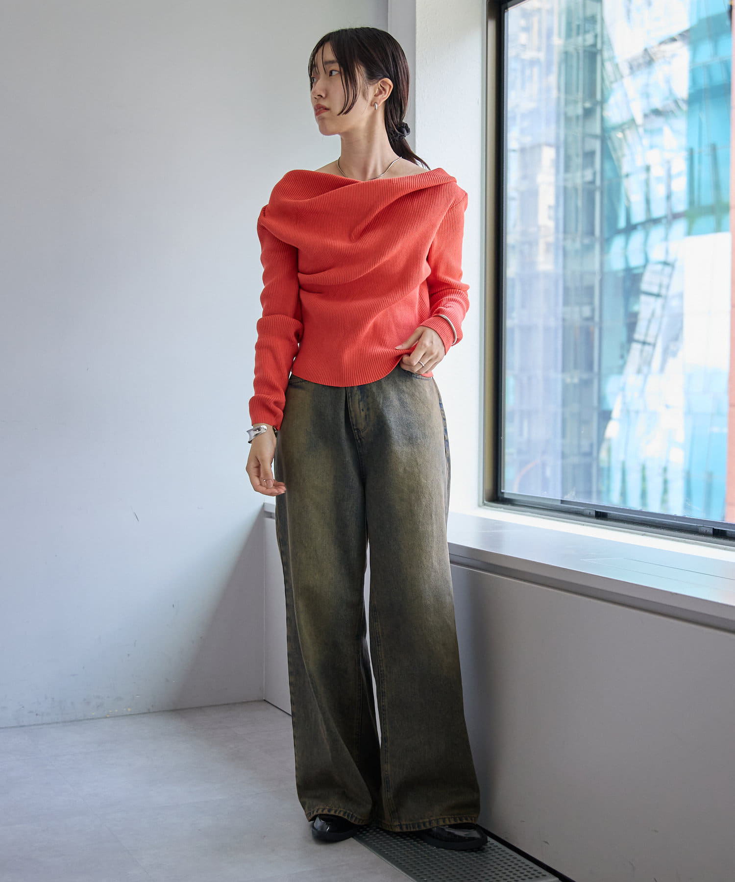 OUTLET(アウトレット) 【mystic】オフショルリブニット