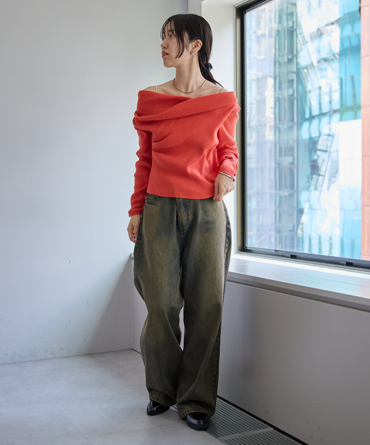 OUTLET(アウトレット) 【mystic】オフショルリブニット