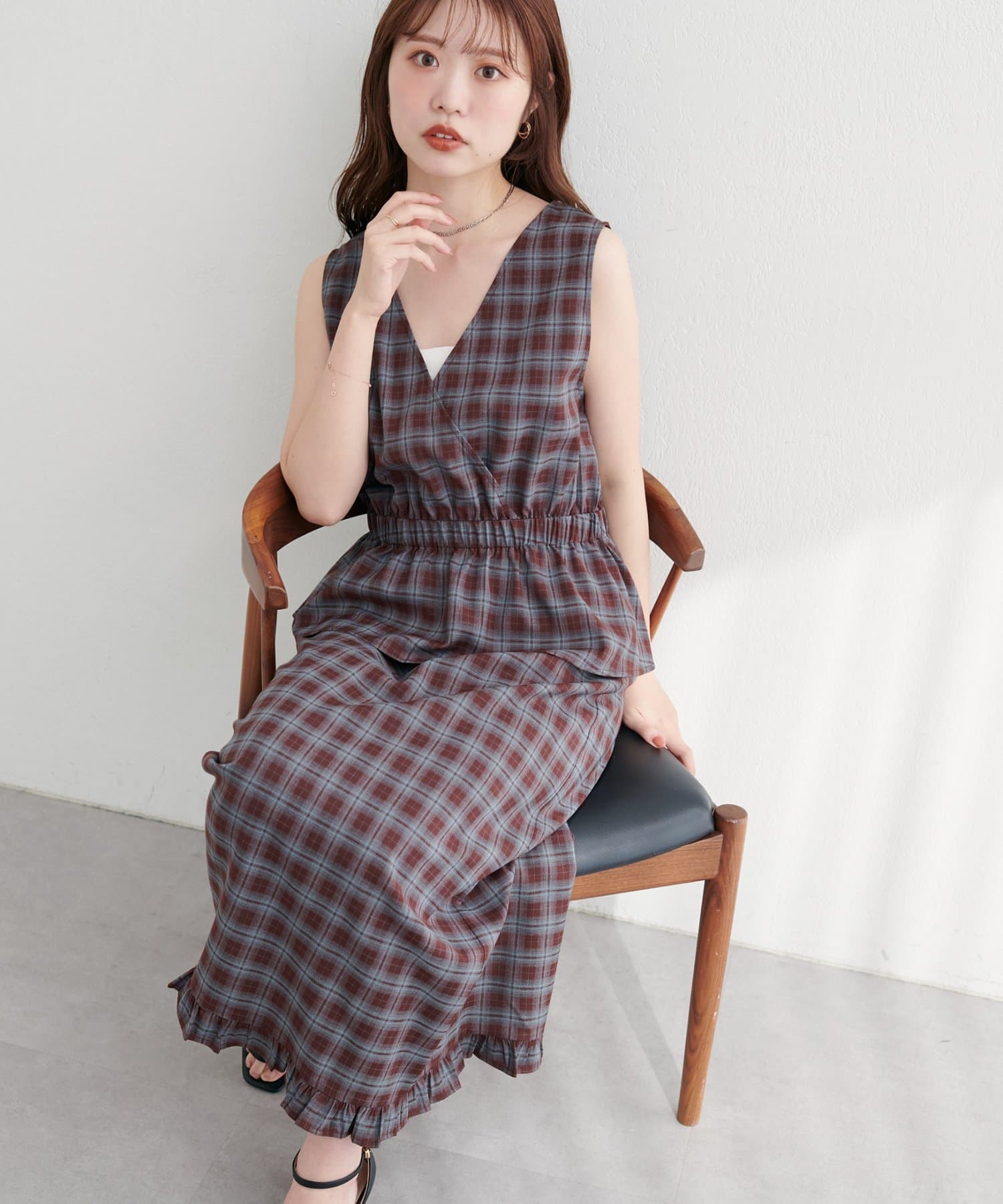 natural couture(ナチュラルクチュール) 【WEB限定】裾フリルチェック柄スカート