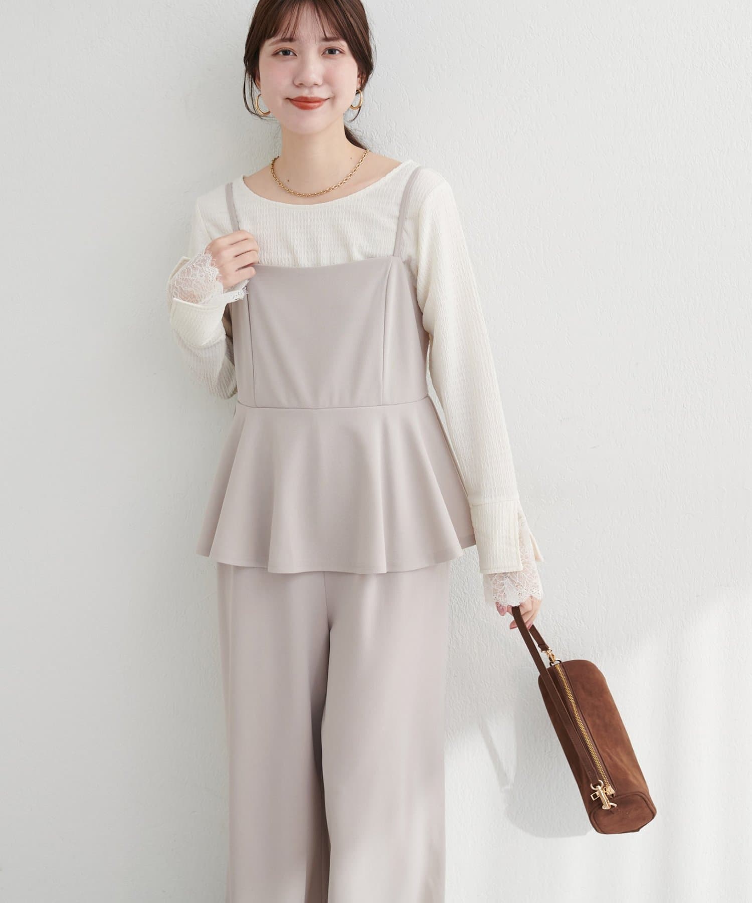 natural couture(ナチュラルクチュール) 【WEB限定】ストレッチペプラムオールインワン