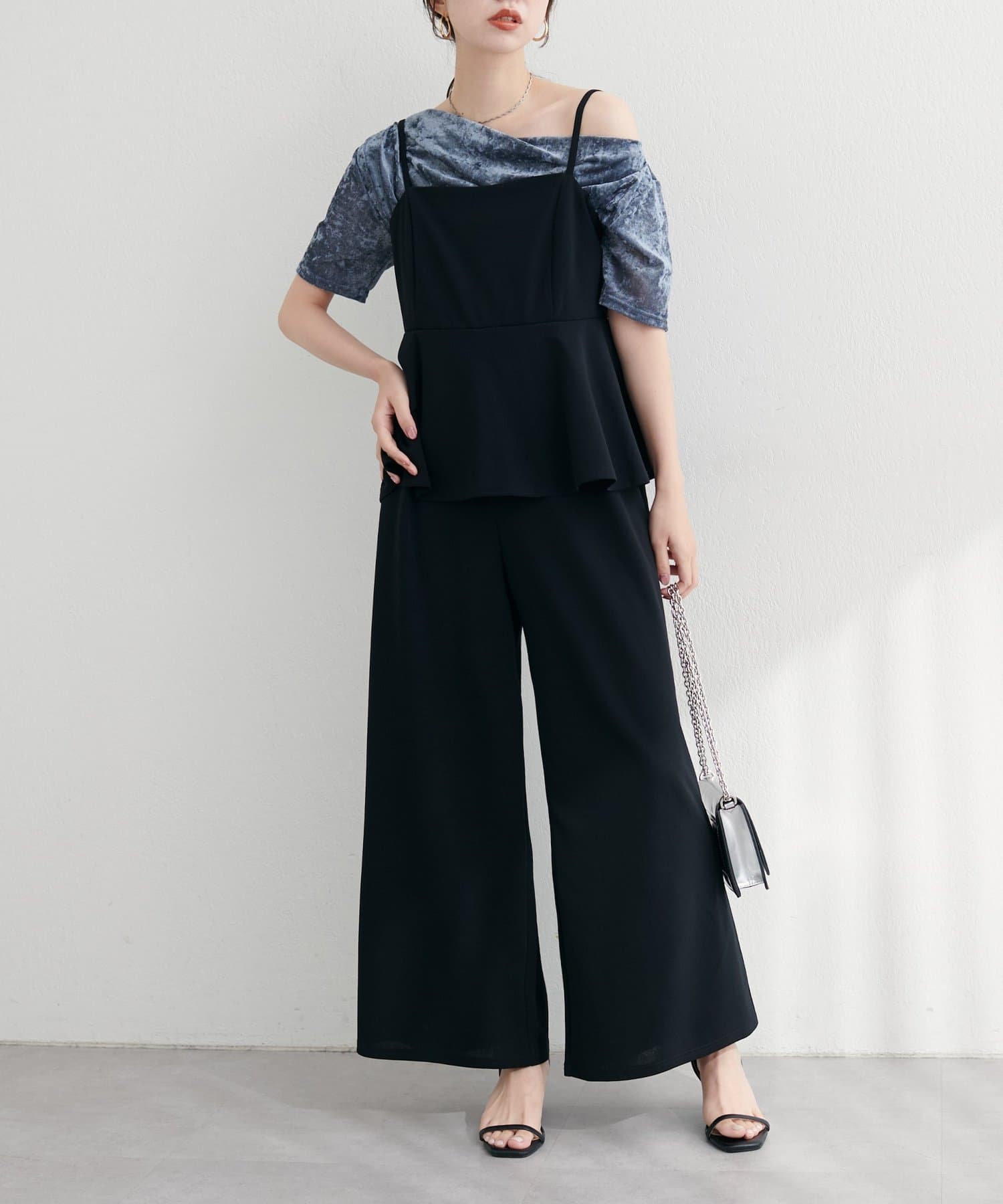 natural couture(ナチュラルクチュール) 【WEB限定】ストレッチペプラムオールインワン