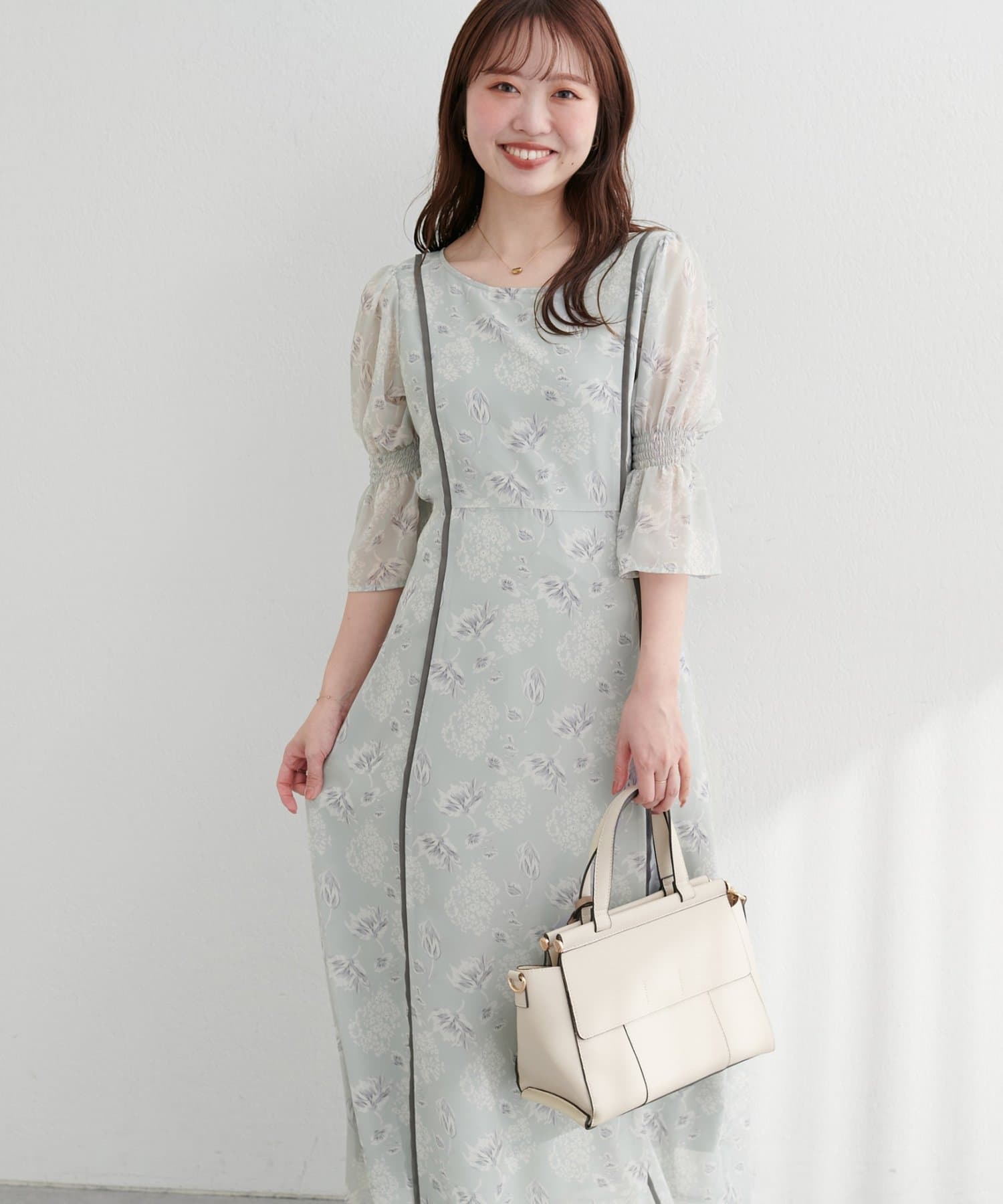 natural couture(ナチュラルクチュール) 【WEB限定】キャンディースリーブパイピングワンピース