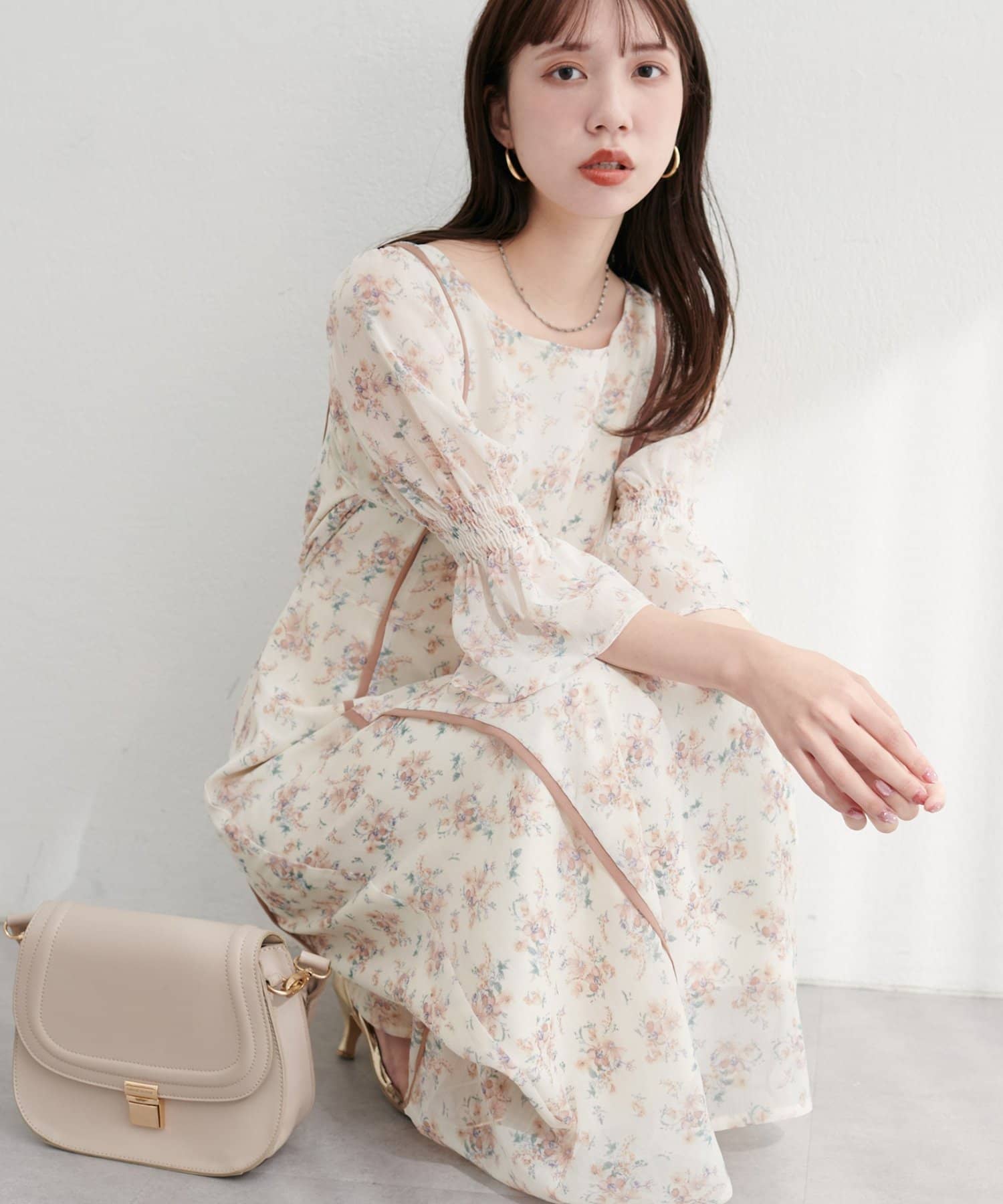 natural couture(ナチュラルクチュール) 【WEB限定】キャンディースリーブパイピングワンピース