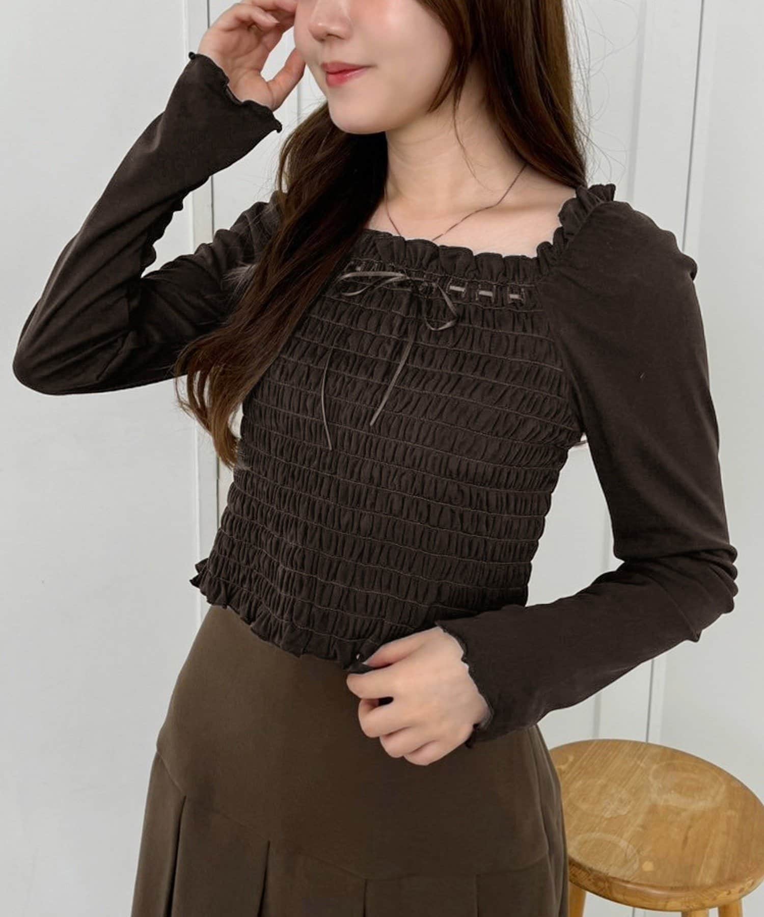 NICE CLAUP / OLIVE des OLIVE OUTLET(ナイスクラップ  / オリーブ デ オリーブ アウトレット) 【one after another】シャーリング長袖