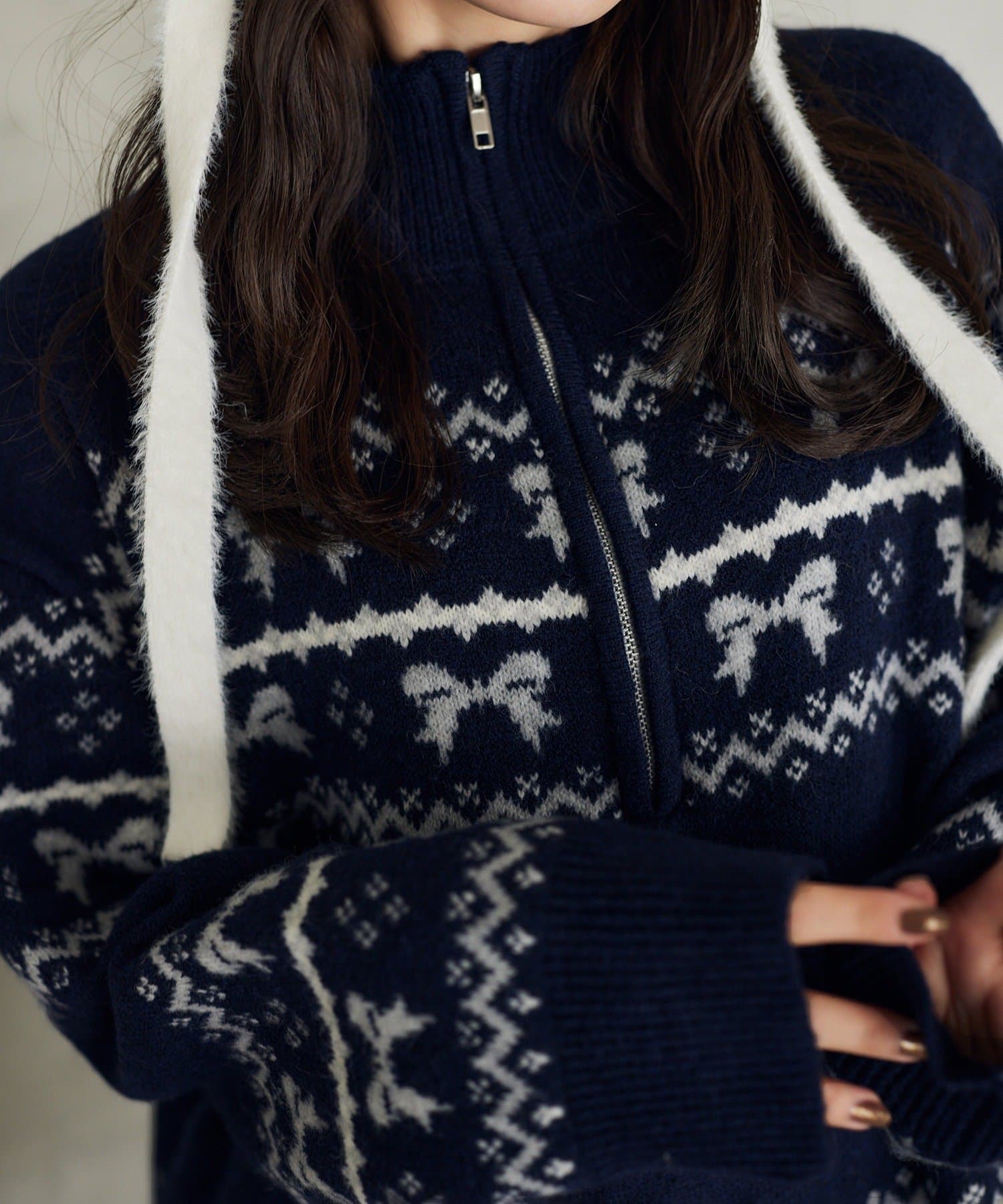 NICE CLAUP / OLIVE des OLIVE OUTLET(ナイスクラップ  / オリーブ デ オリーブ アウトレット) 【one after another】リボンハーフジップknitワンピ