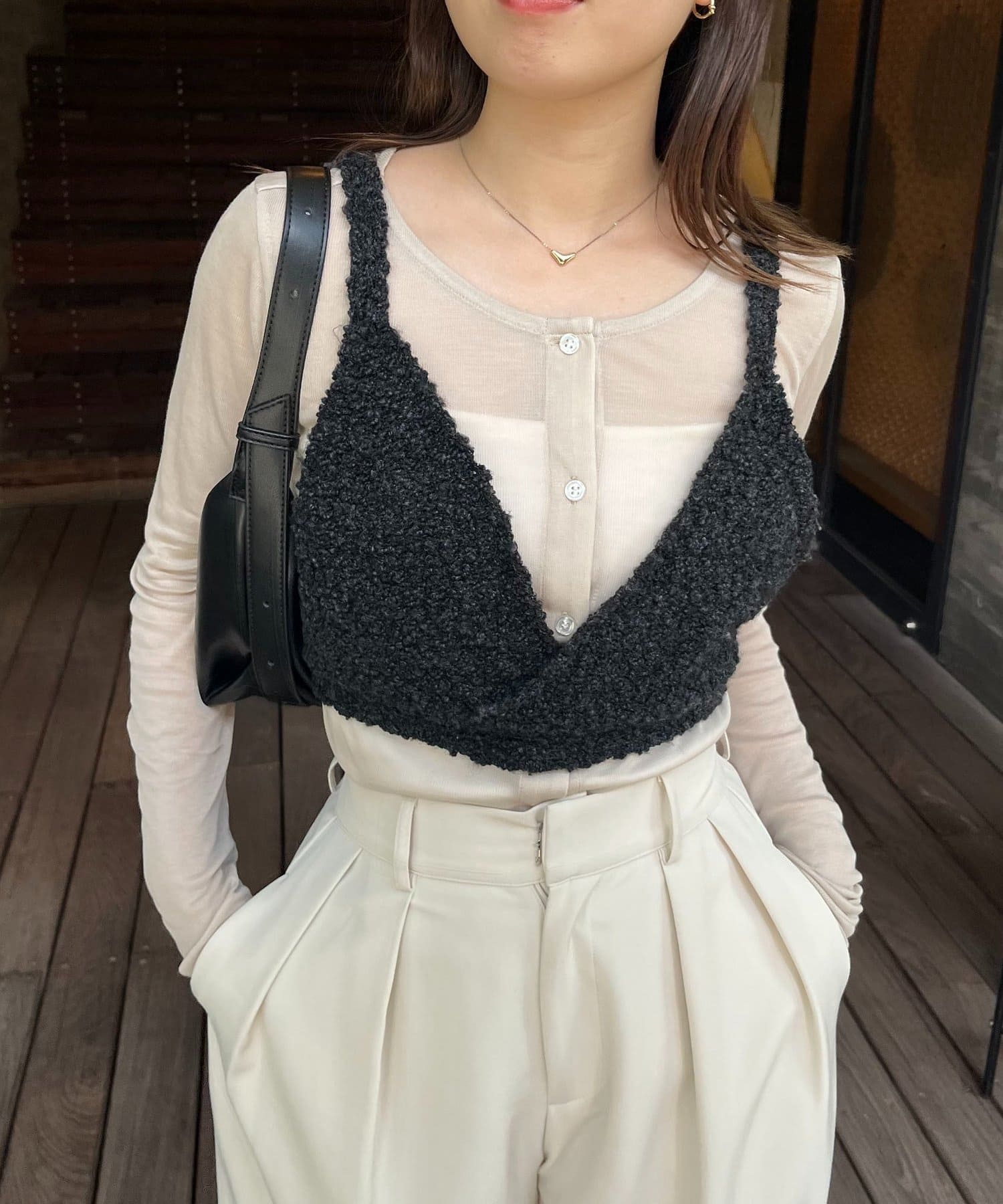 CAPRICIEUX LE'MAGE(カプリシュレマージュ) 【WEB限定/セットアイテム】クロスビスチェ×シアーカーディガン