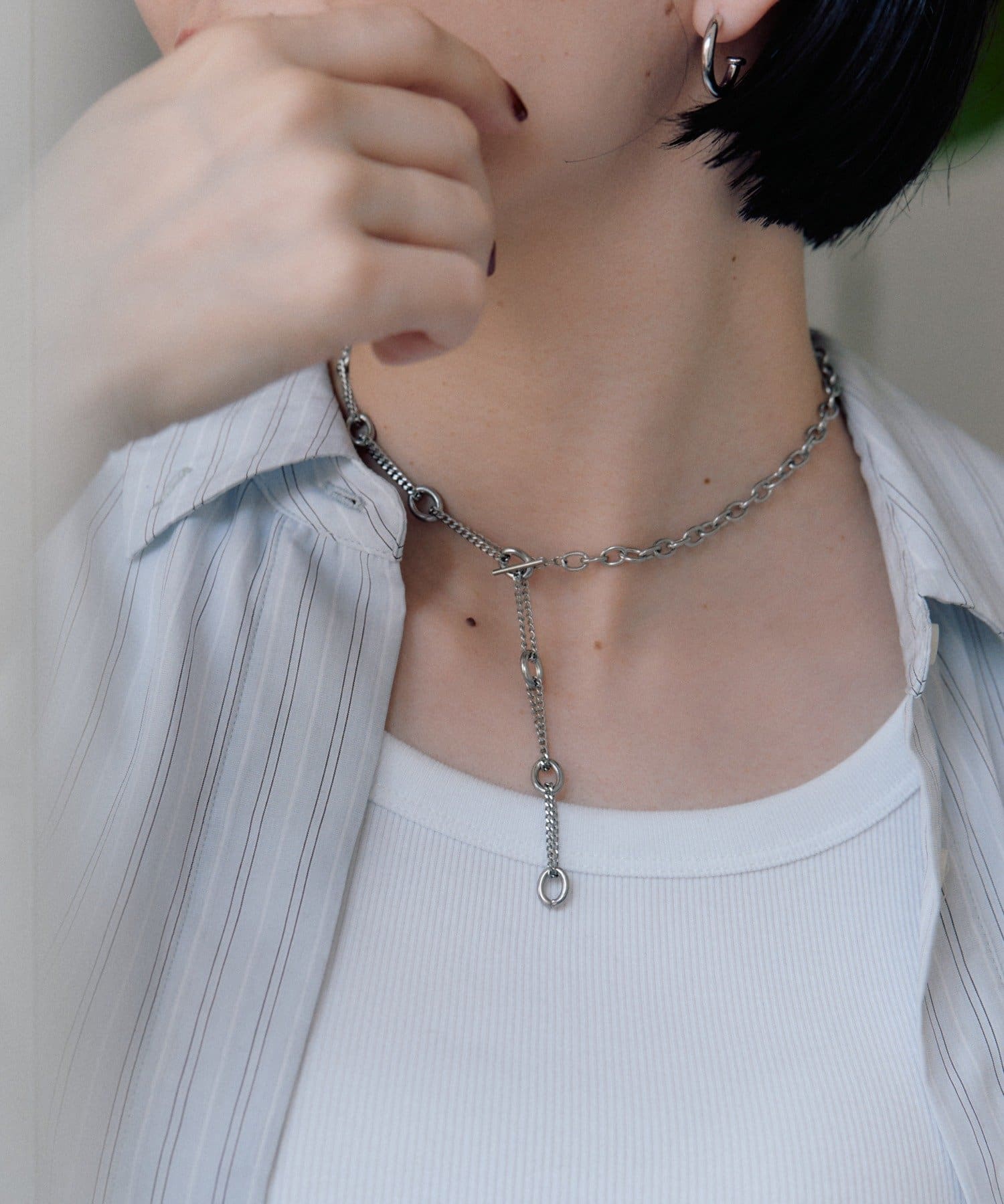 ear PAPILLONNER(イア パピヨネ) 《金属アレルギー対応/ステンレス》スキップDチェーンネックレス